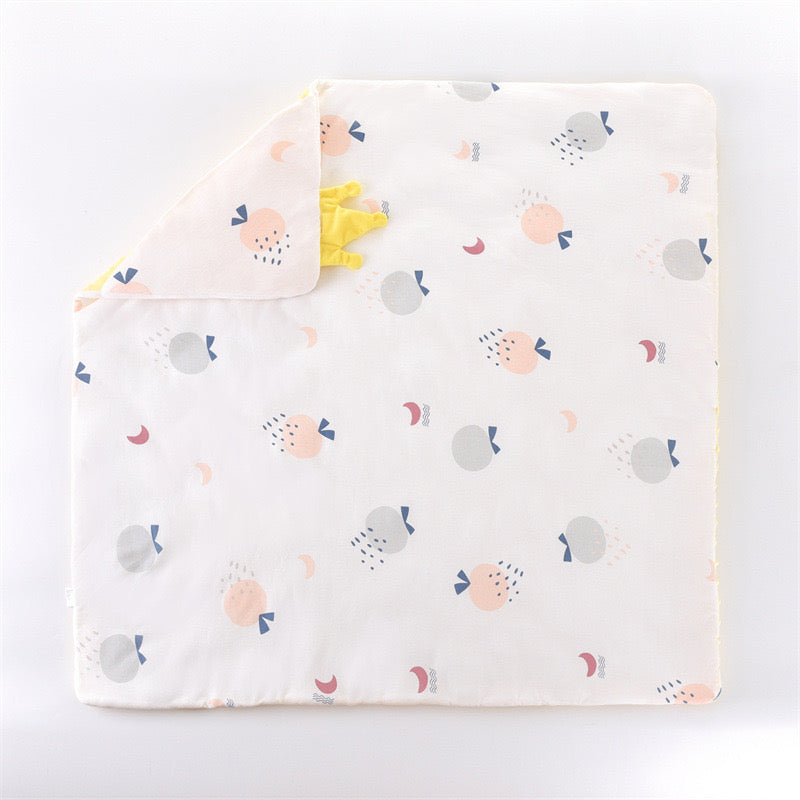 Premium Velvet Dotted Crown Baby Hooded Comforter / Swaddle Blanket - Newborn to 6 Months - White