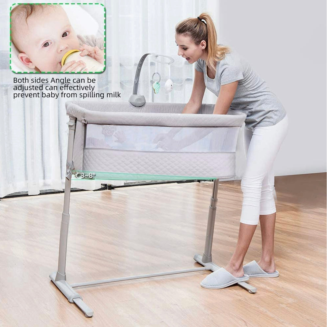 Cradella Baby Bedside Bassinet for Co-sleeping. Multi level height adjustments 0-24M (Grey) - The Minikin Store