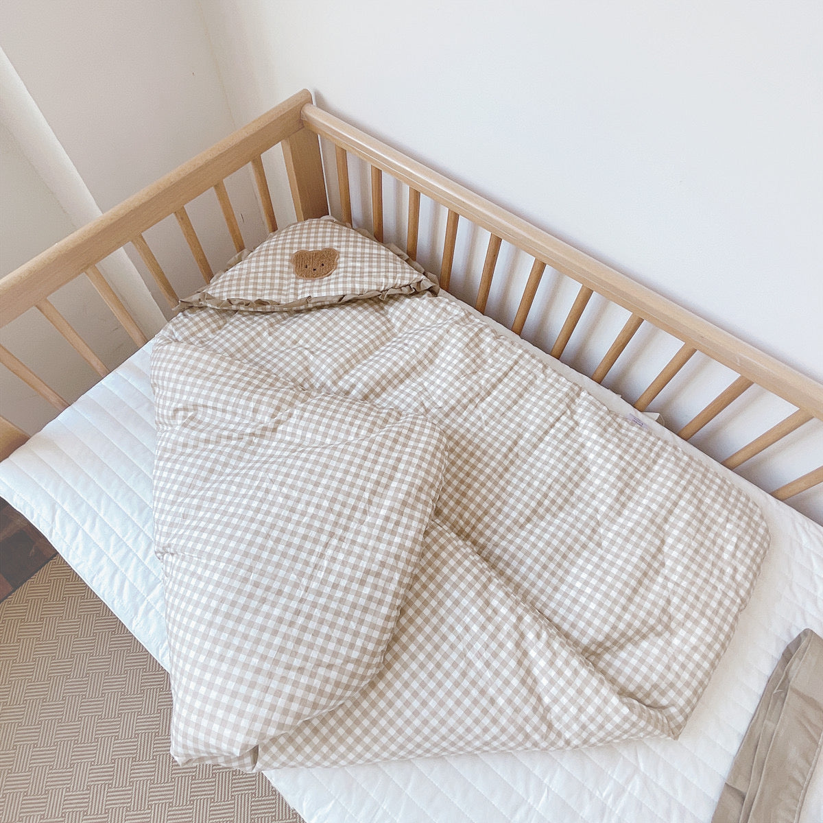 Luxury Quilted Baby Hooded Swaddle Blanket - Brown Checkered Bear, Soft and Cozy Wrapper for Newborns to 12 Months