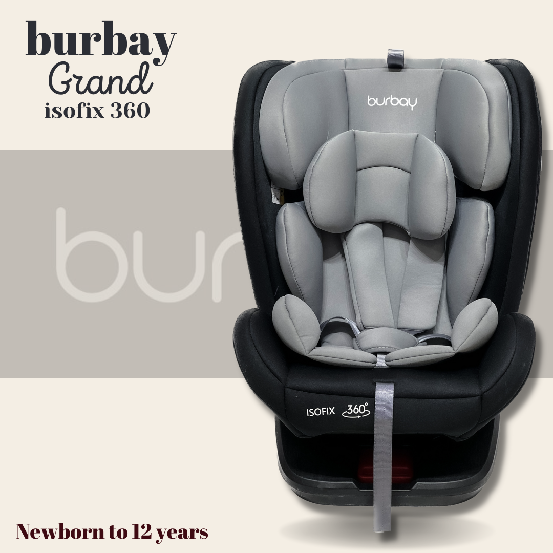 Burbay Grand ISOFIX 360 Rotatable Baby Car Seat I 0 Months to 12 Years I (Grey Black)