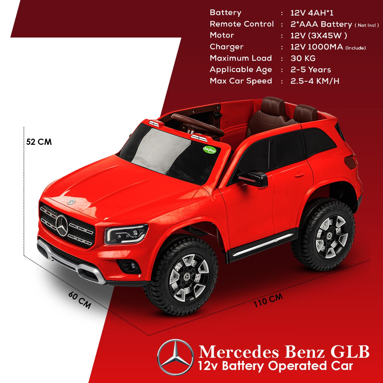 Mercedes Benz GLB Official Licensed Rechargeable Rideon Jeep I 1-6 Years