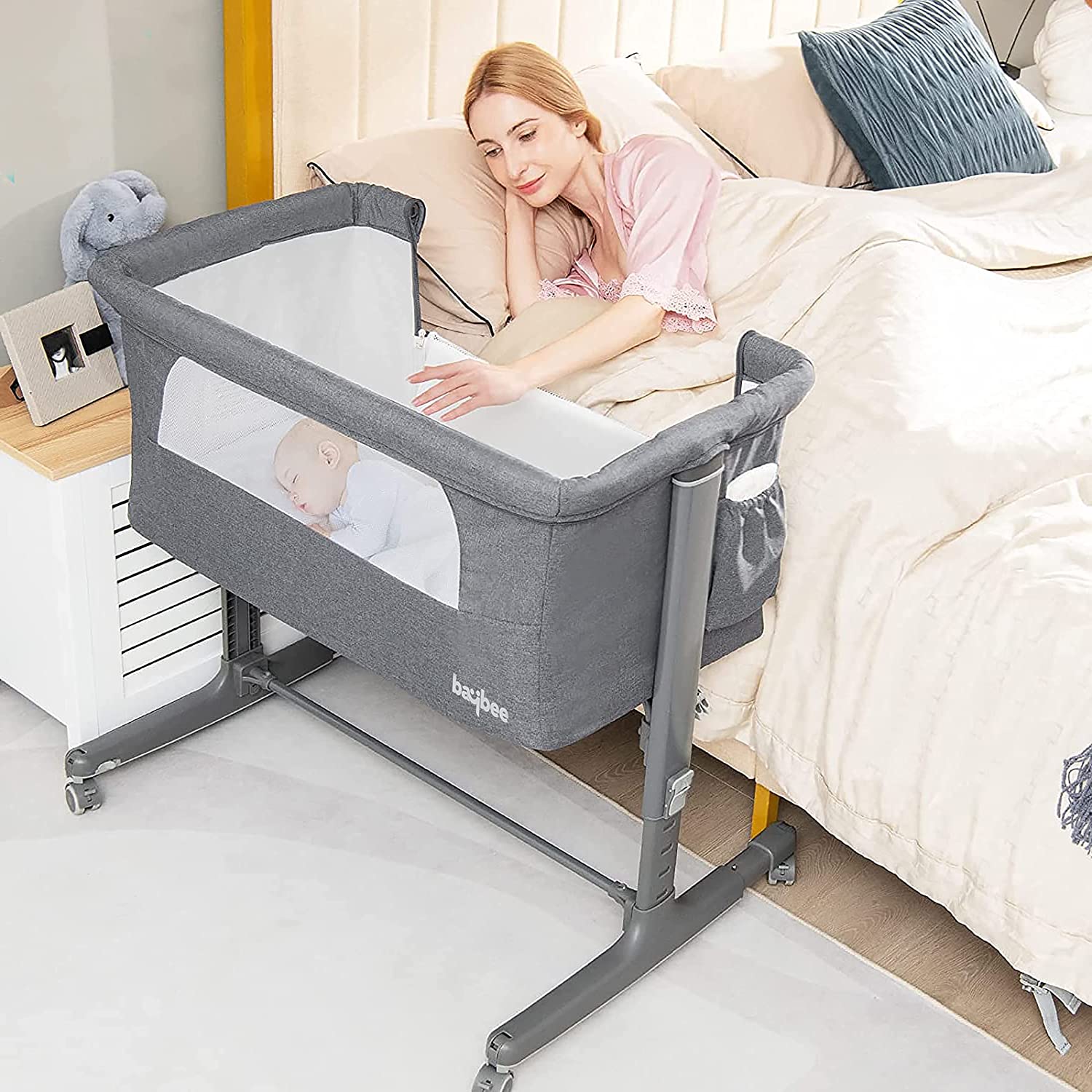 Elegenta Baby Bedside Rocking Bassinet | Adjustable Height & Wheels | Mosquito Net & Mattress | 0-24 Months