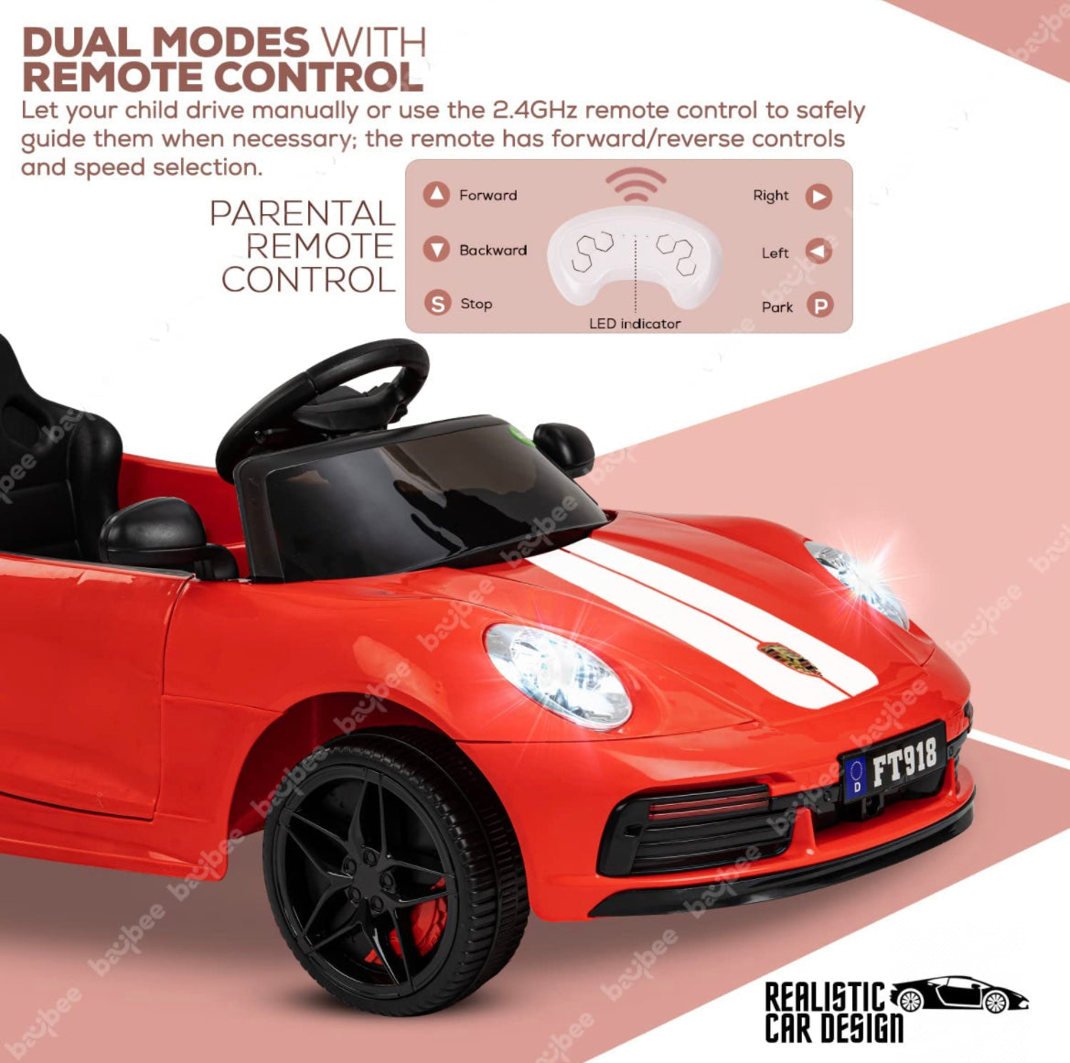 Porsche Kids Rechargeable Electric Ride On Car (Red) - The Minikin Store