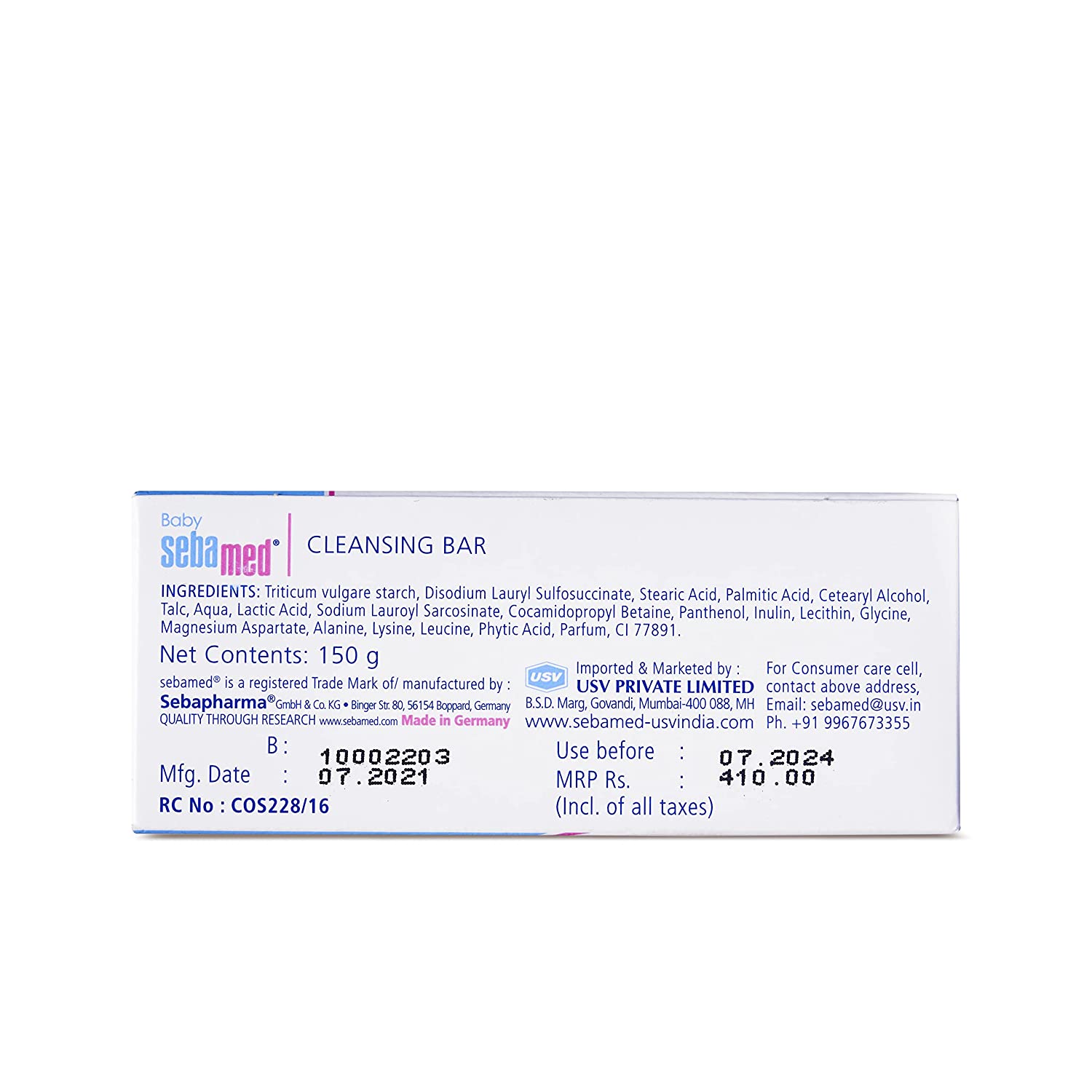Sebamed Baby Cleansing Bar 150g|Ph 5.5 | With Panthenol|No tears & Soap Free bar| For Delicate skin