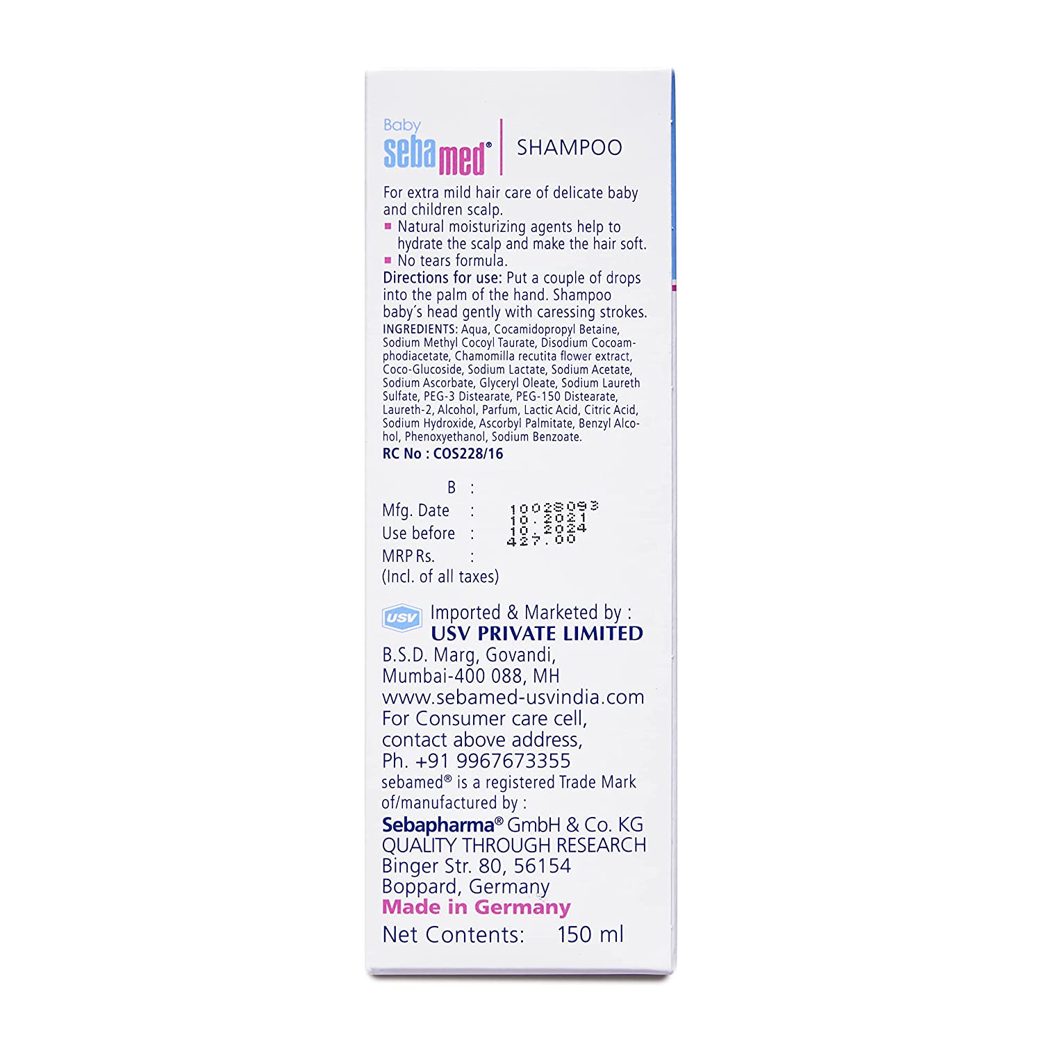 Sebamed Baby Shampoo 150ml|Ph 5.5| Camomile|Natural moisturisers|No tears formula|For delicate scalp