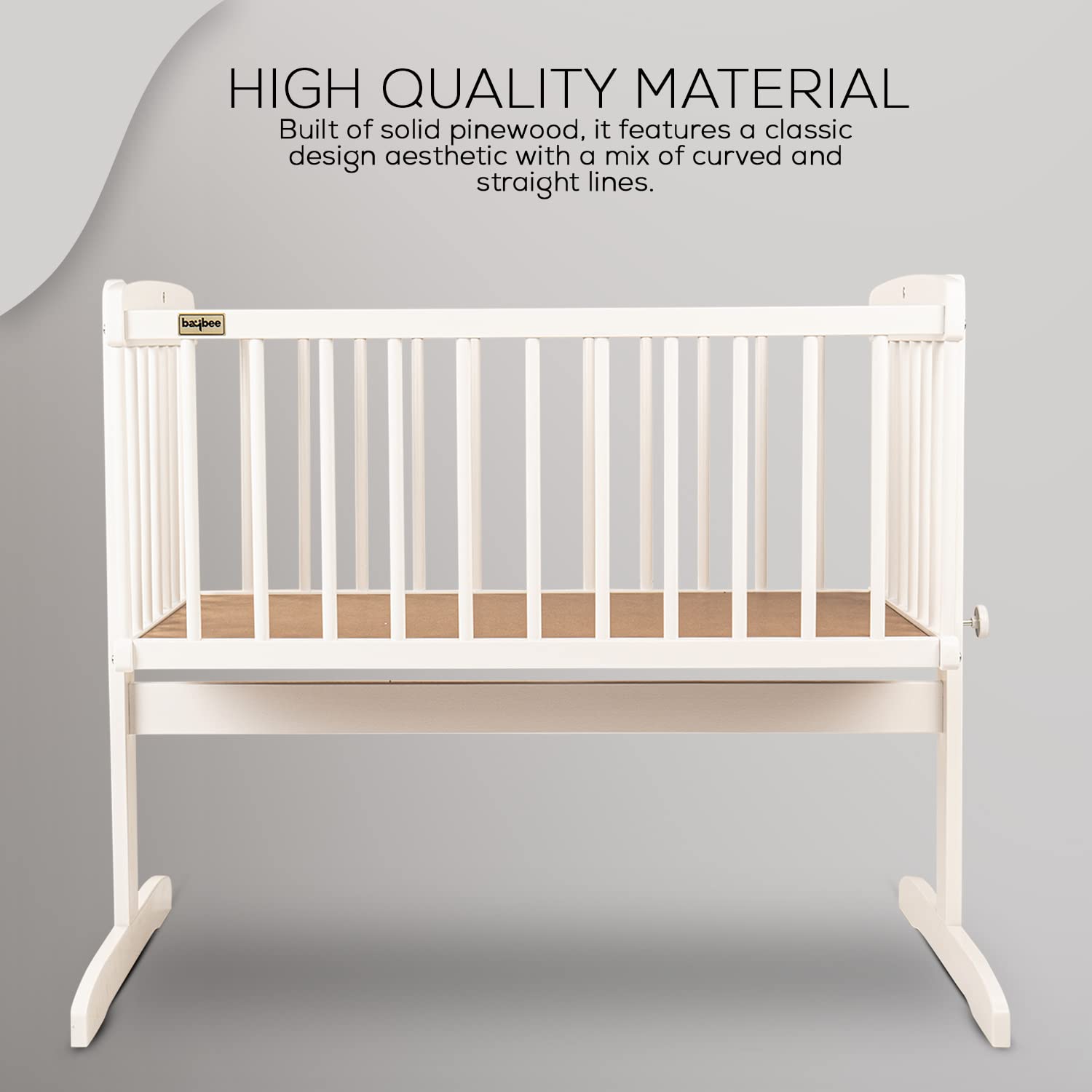 Herald Pinewood Swinging Crib I Detachable Mosquito Net I Newborn to 15 Months