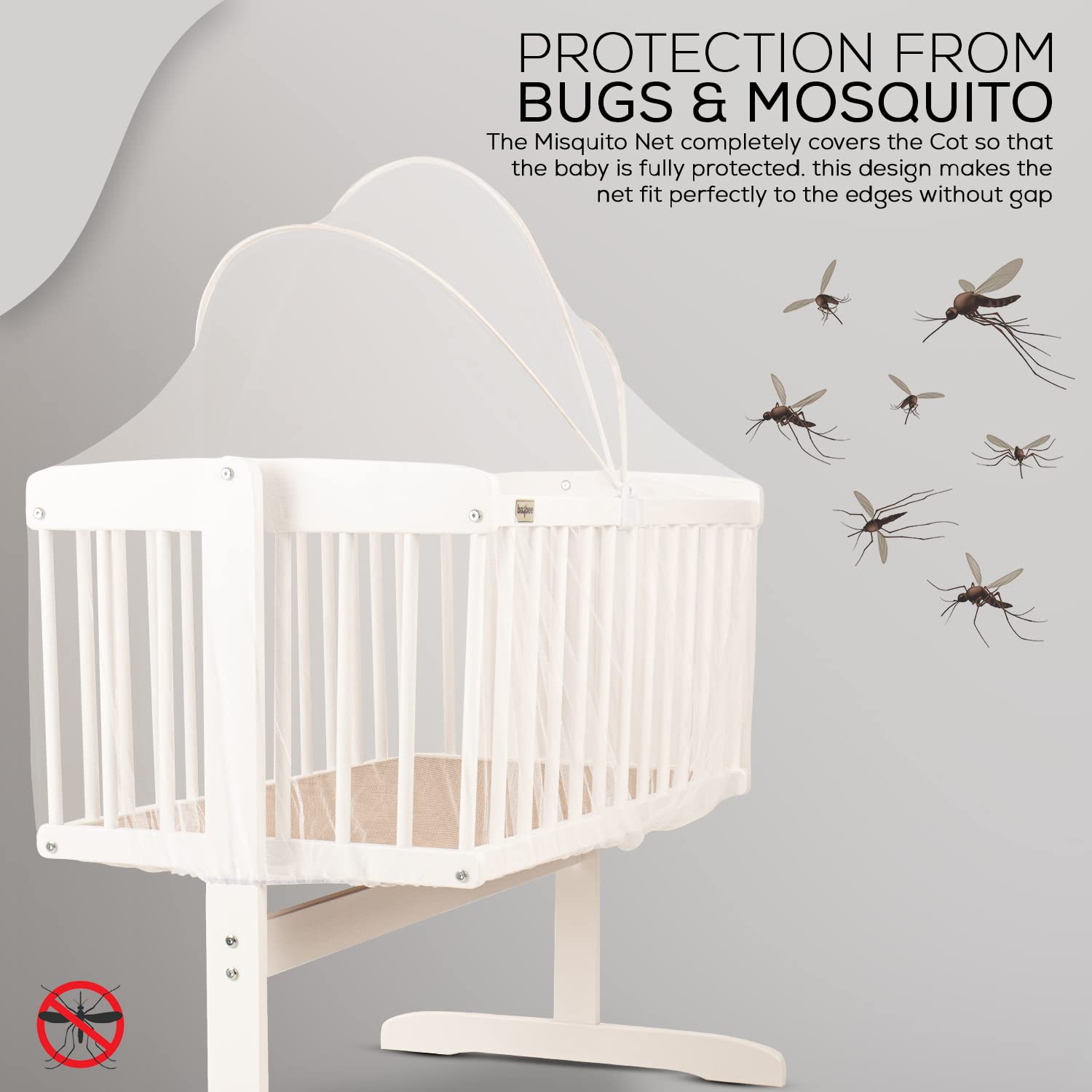 Herald Pinewood Swinging Crib I Detachable Mosquito Net I Newborn to 15 Months