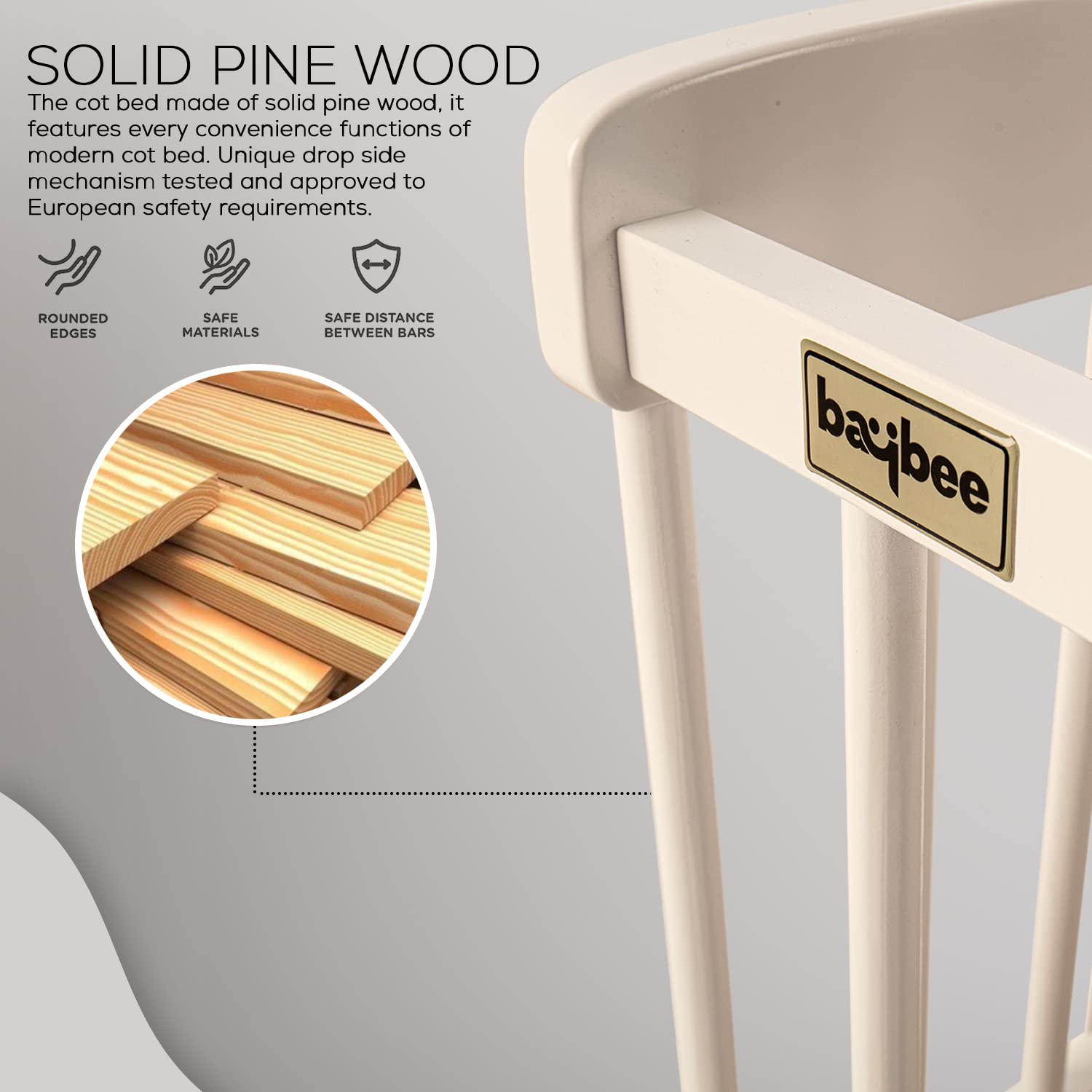 Herald Pinewood Swinging Crib I Detachable Mosquito Net I Newborn to 15 Months