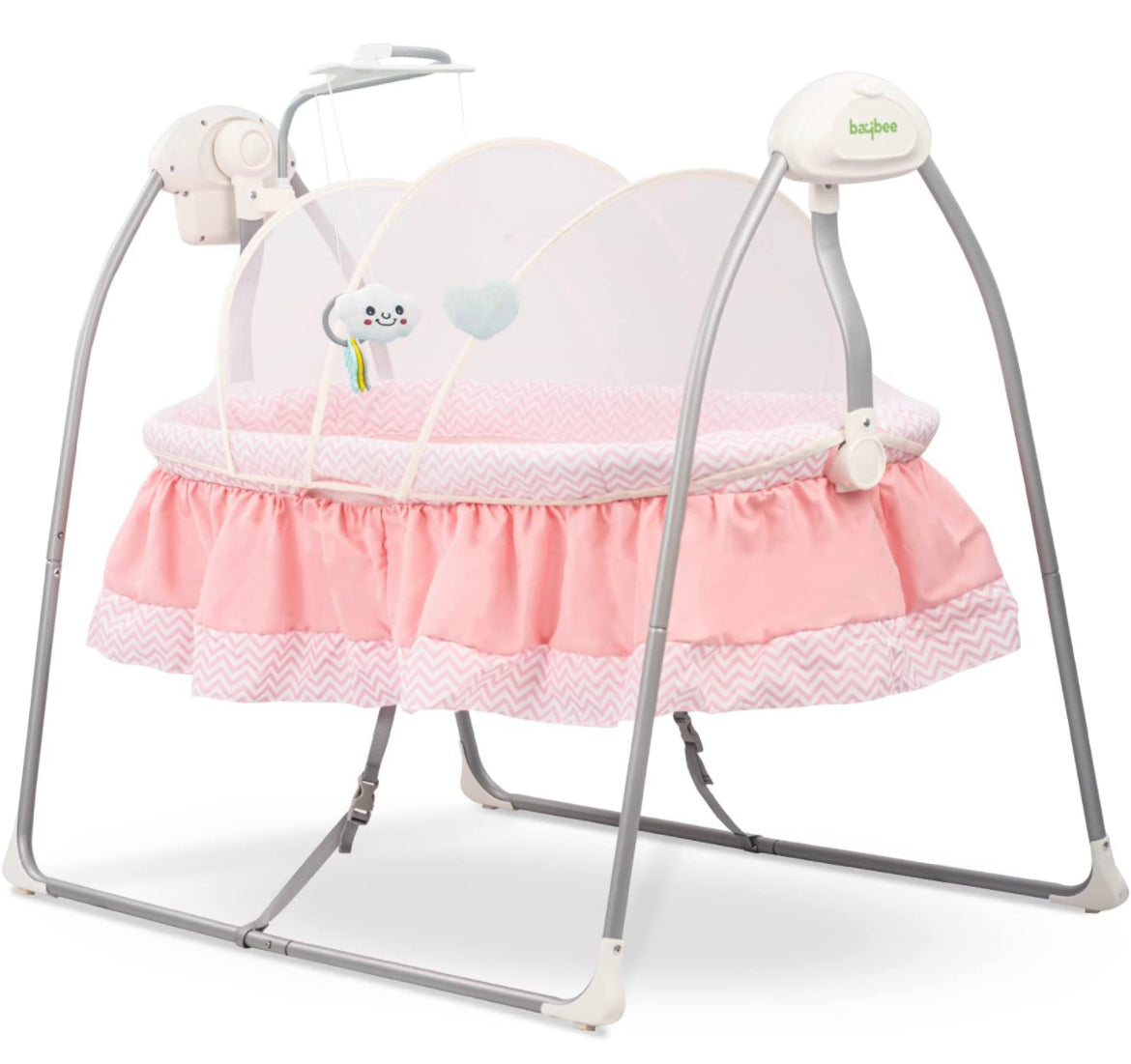 Wanda AutomaticElectric Baby Swing Cradle with Mosquito Net, Remote, Toy Bar & Music 0-24 Months (Pink) - The Minikin Store