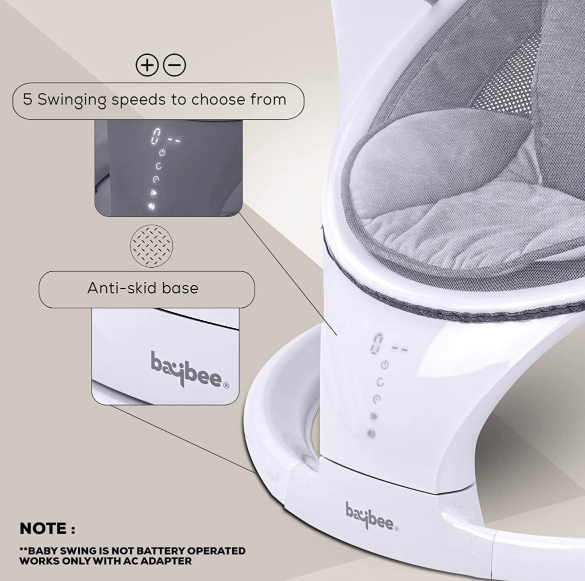 Soothe N Sway Premium Pendulum Automatic Swing with Touch Display, Hanging Toys, Bluetooth & Mosquito Net 0-12Months - The Minikin Store