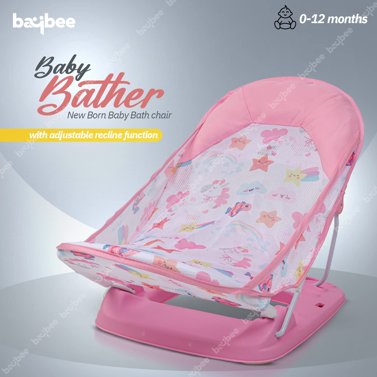 Infant Baby Bather - 3 Position Reclinable & Foldable - ( Pink)