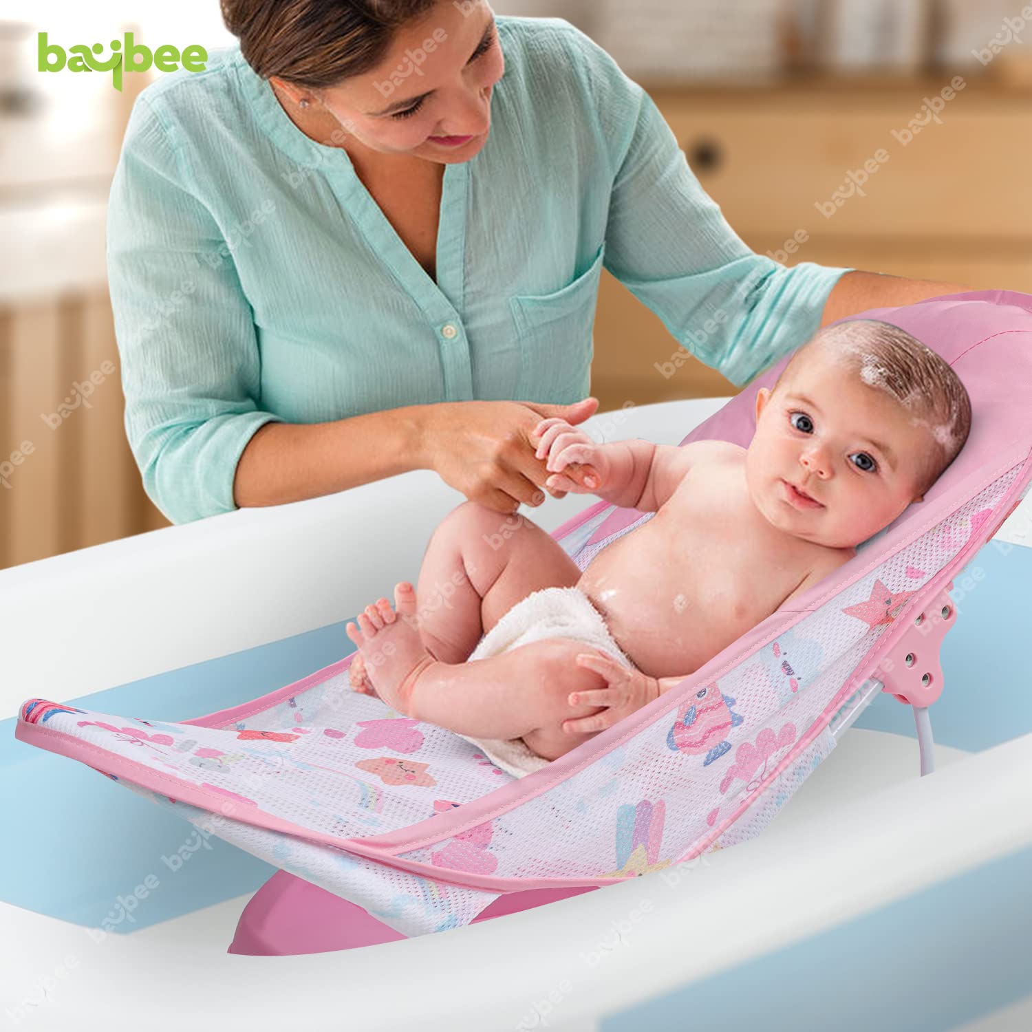 Infant Baby Bather - 3 Position Reclinable & Foldable - ( Pink)