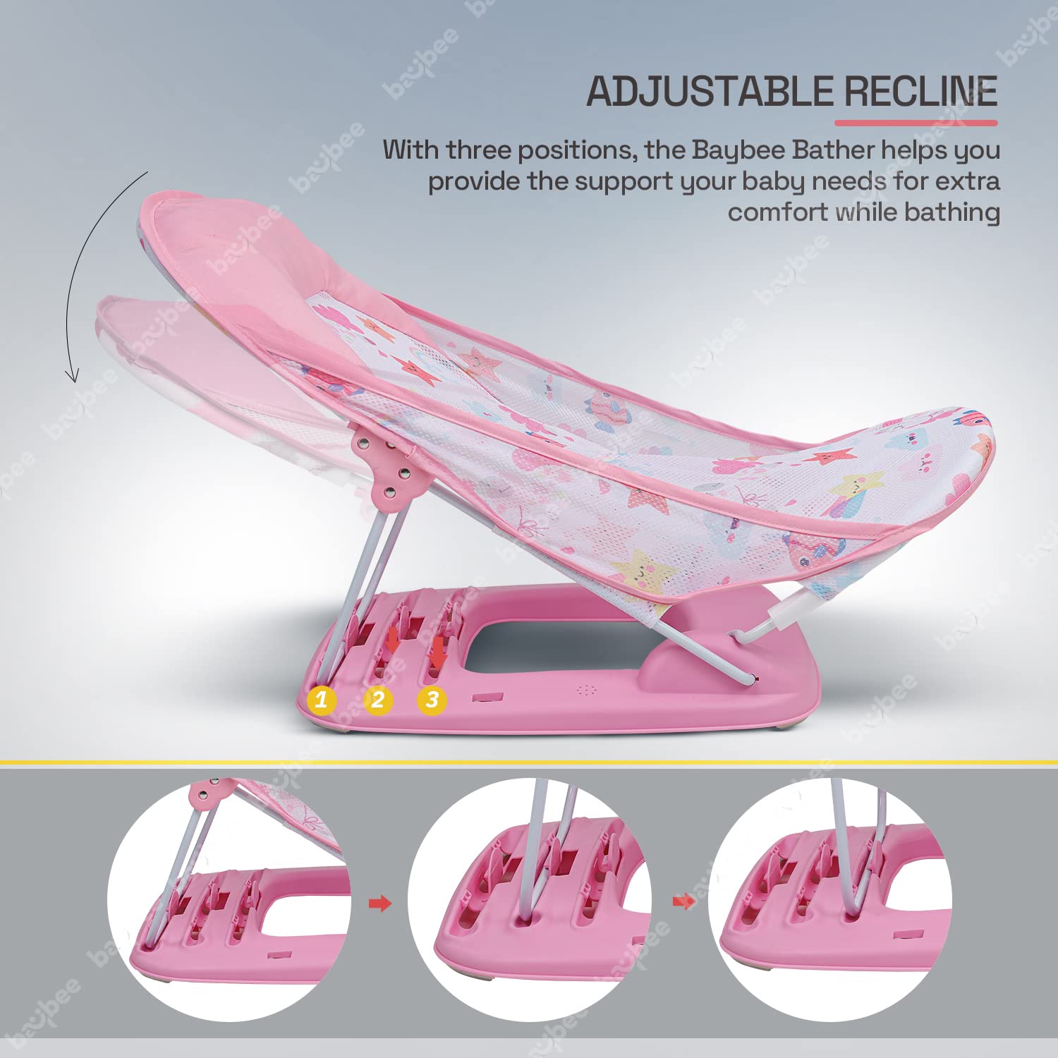 Infant Baby Bather - 3 Position Reclinable & Foldable - ( Pink)