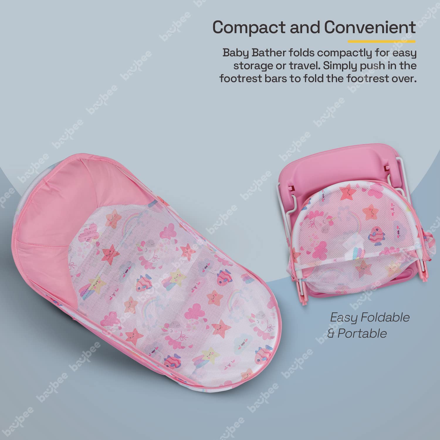 Infant Baby Bather - 3 Position Reclinable & Foldable - ( Pink)