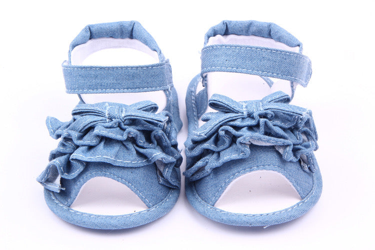 Denim Blue Frill Girls Pre Walker Sandals 0-18M - The Minikin Store