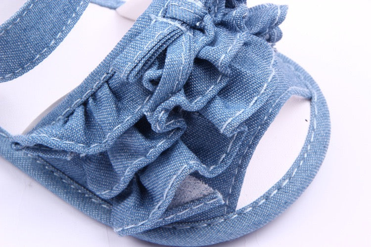 Denim Blue Frill Girls Pre Walker Sandals 0-18M - The Minikin Store