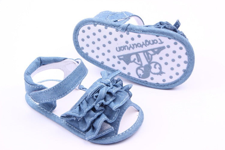 Denim Blue Frill Girls Pre Walker Sandals 0-18M - The Minikin Store