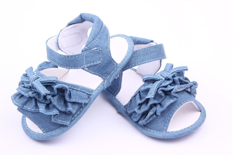 Denim Blue Frill Girls Pre Walker Sandals 0-18M - The Minikin Store