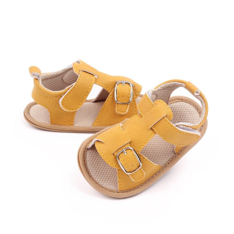 Unisex Solid Yellow Buckle Pre Walker Sandals 0-18M - The Minikin Store