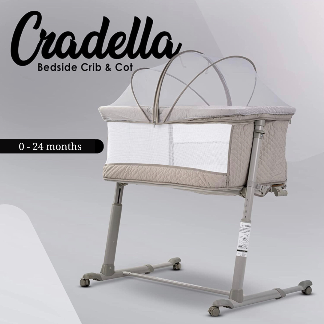 Cradella Baby Bedside Bassinet for Co-sleeping. Multi level height adjustments 0-24M (Grey) - The Minikin Store