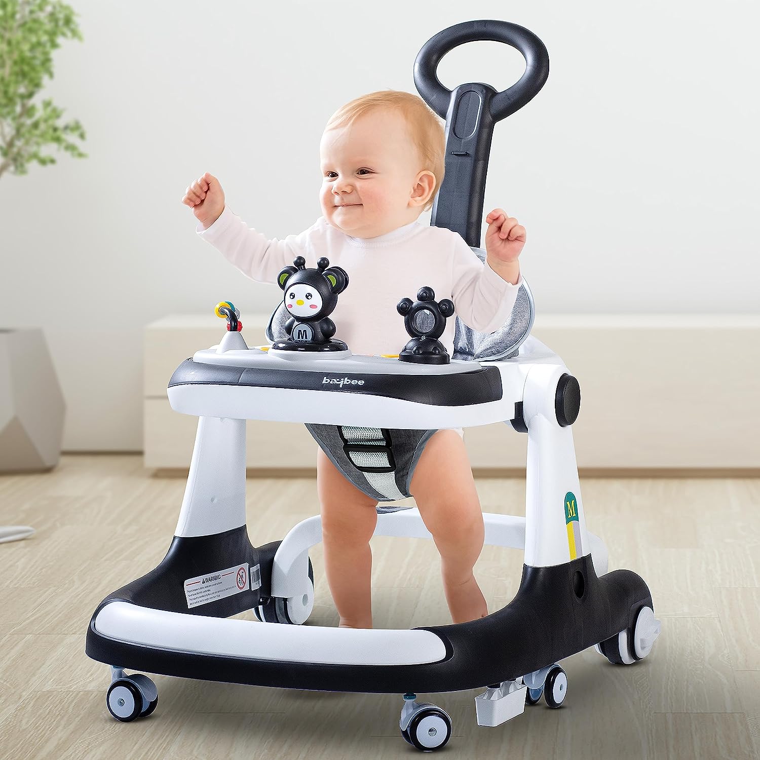 Minikin Magnum 2 IN 1 Baby Walker for Kids I Parental Push Handle & Height Adjustable Seat I Foldable Design I Musical Toy Bar