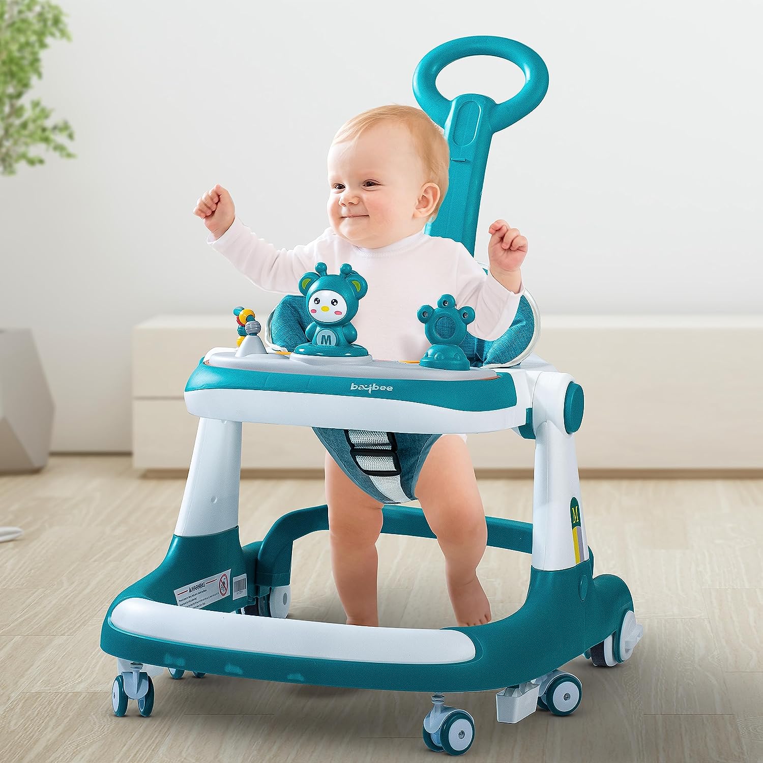 Minikin Magnum 2 IN 1 Baby Walker for Kids I Parental Push Handle & Height Adjustable Seat I Foldable Design I Musical Toy Bar