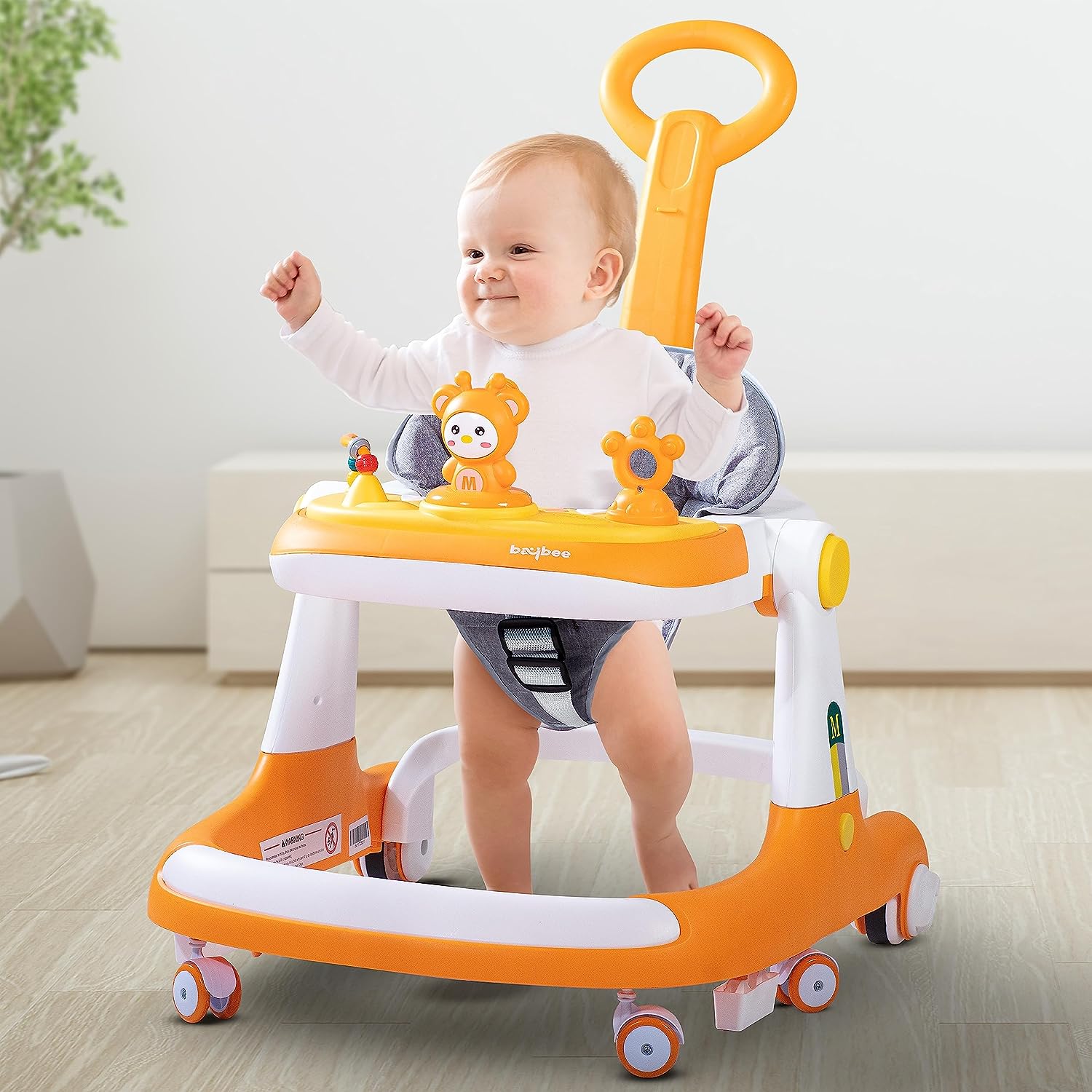 Minikin Magnum 2 IN 1 Baby Walker for Kids I Parental Push Handle & Height Adjustable Seat I Foldable Design I Musical Toy Bar