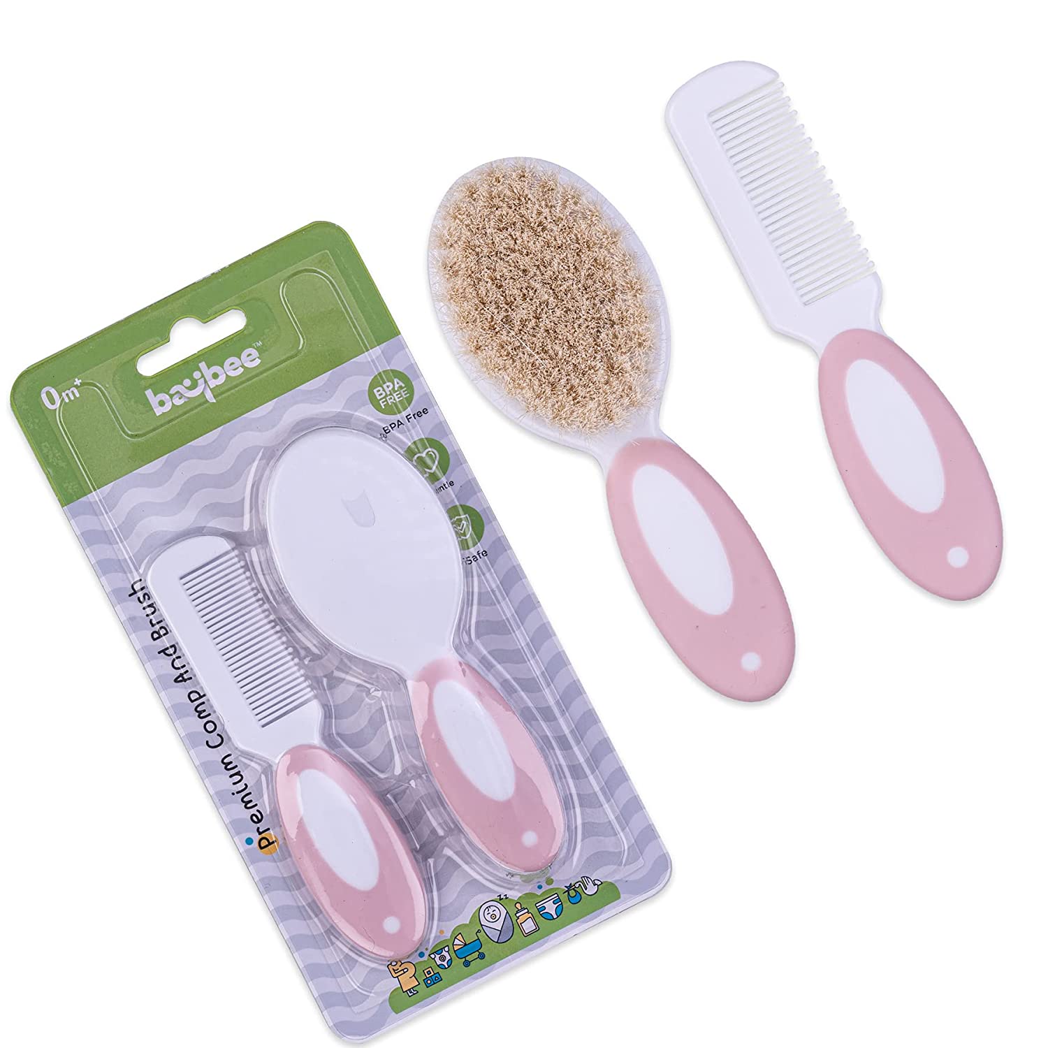 Premium 2 Piece Baby Hair Brush and Comb Set - Pink - The Minikin Store