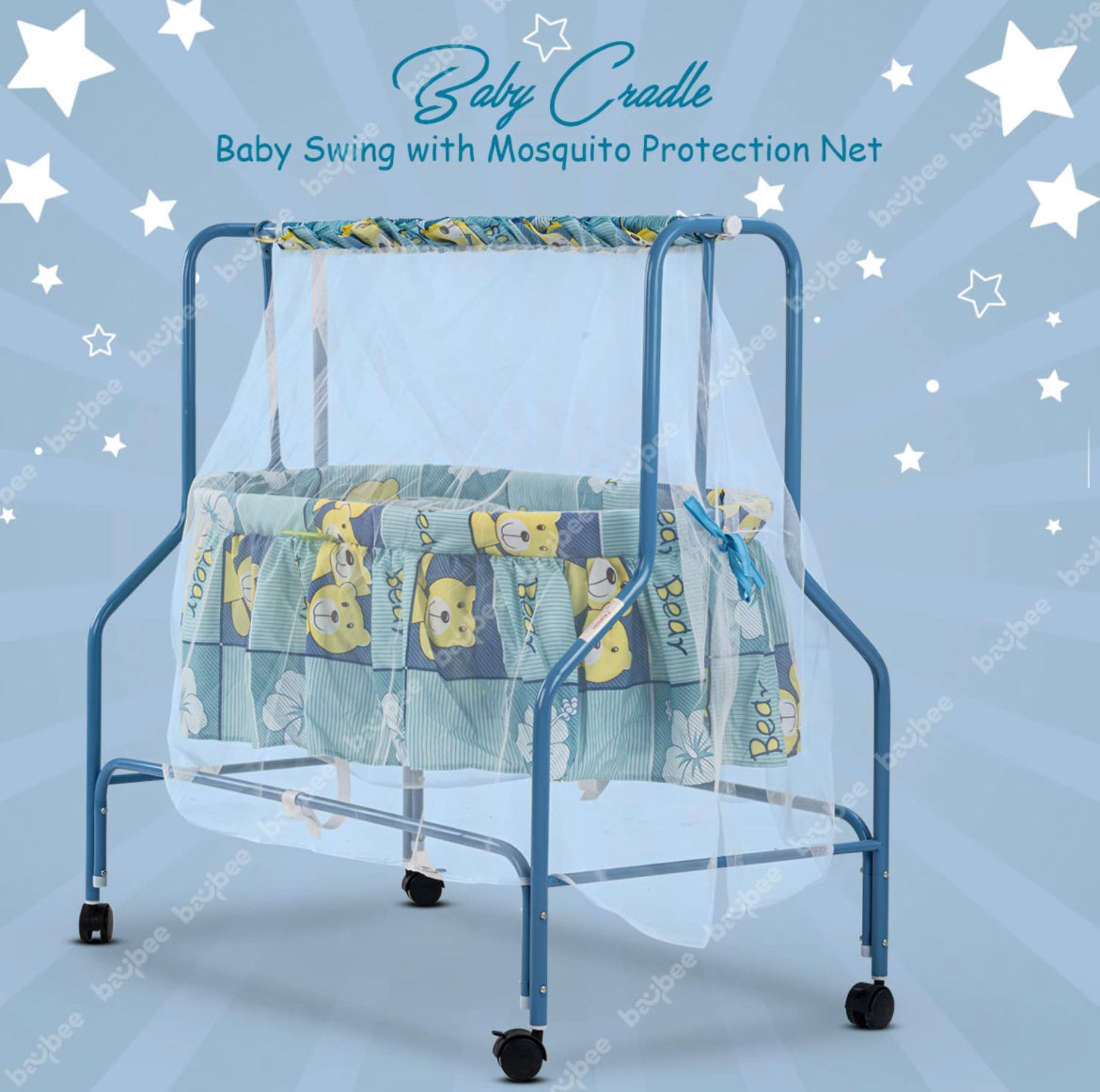 Enchant Baby Swing Cradle with Mosquito Net. 0-12M Blue - The Minikin Store