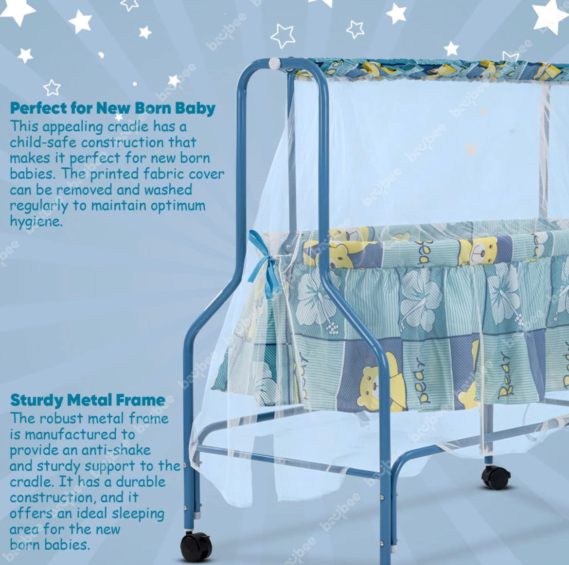 Enchant Baby Swing Cradle with Mosquito Net. 0-12M Blue - The Minikin Store