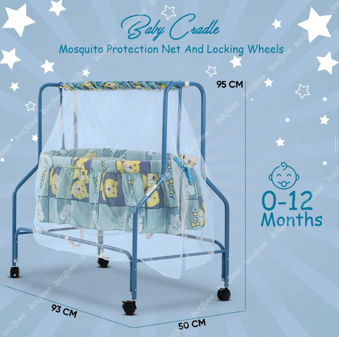 Enchant Baby Swing Cradle with Mosquito Net. 0-12M Blue - The Minikin Store