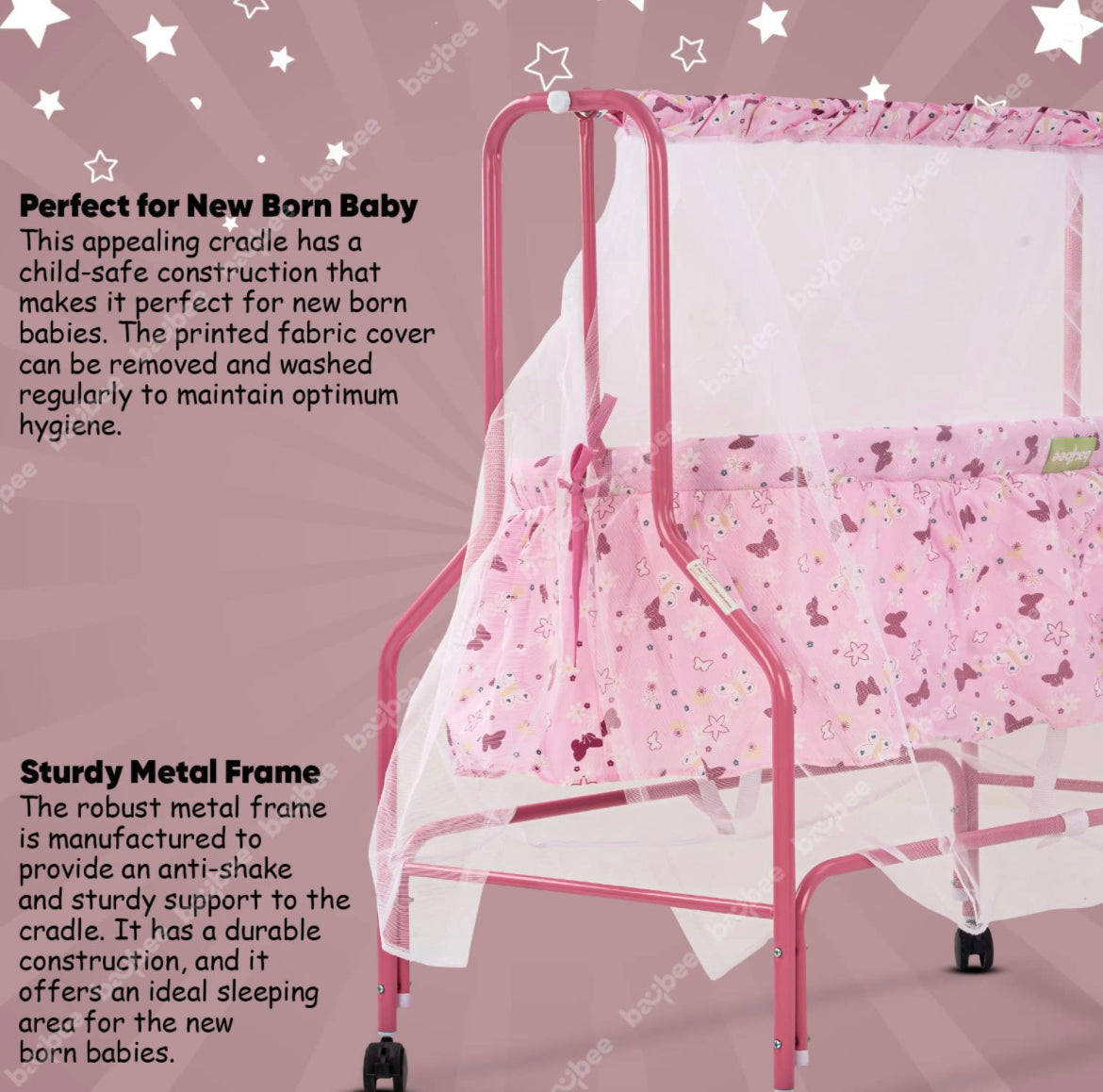 Enchant Baby Swing Cradle with Mosquito Net. 0-12M Pink - The Minikin Store