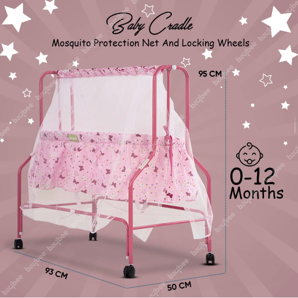 Enchant Baby Swing Cradle with Mosquito Net. 0-12M Pink - The Minikin Store