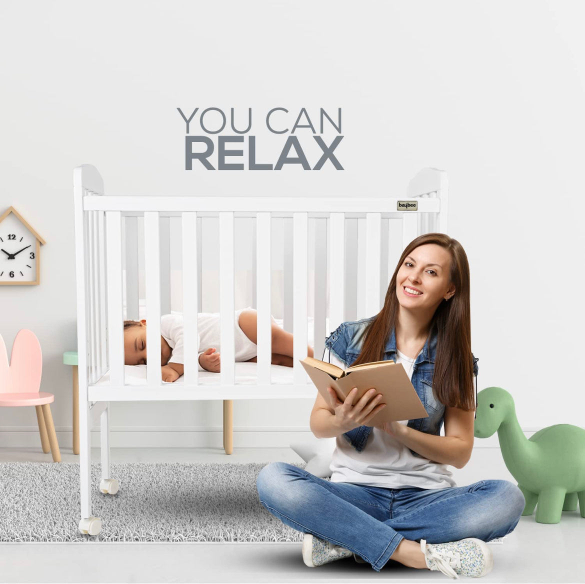 Ella 2 in 1 European Style Co-Sleeping Baby Bedside Solid Pinewood Crib. 0-12M (White) - The Minikin Store