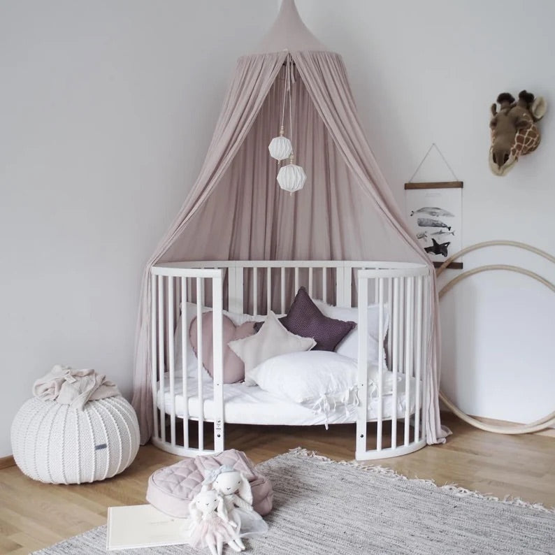 Evelyn 6 in 1 Multifunctional European Oval Pinewood Crib Cot (White). Newborn - 15 Years - The Minikin Store