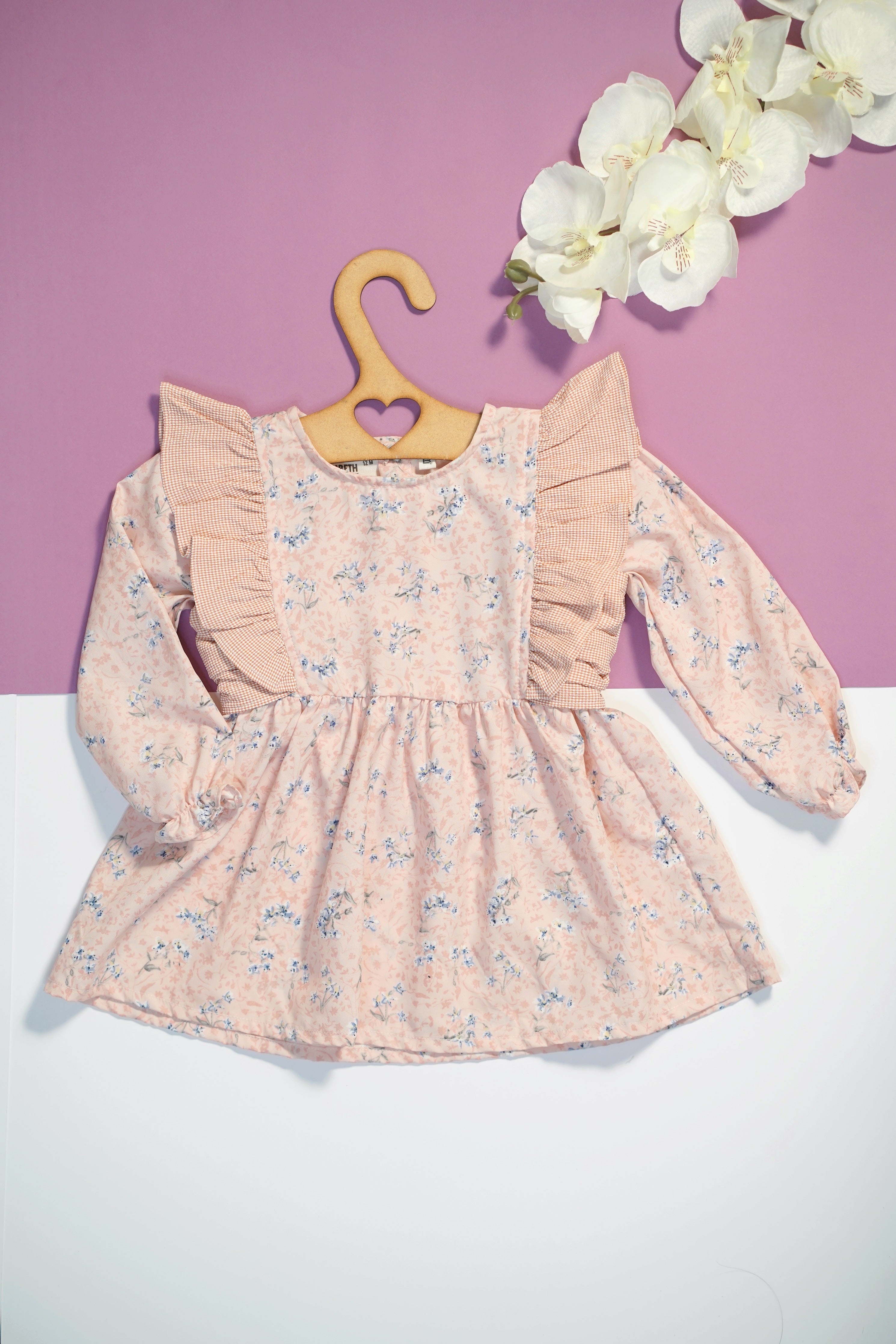 Pink Floral Full sleeve Frock - 1-3 Years