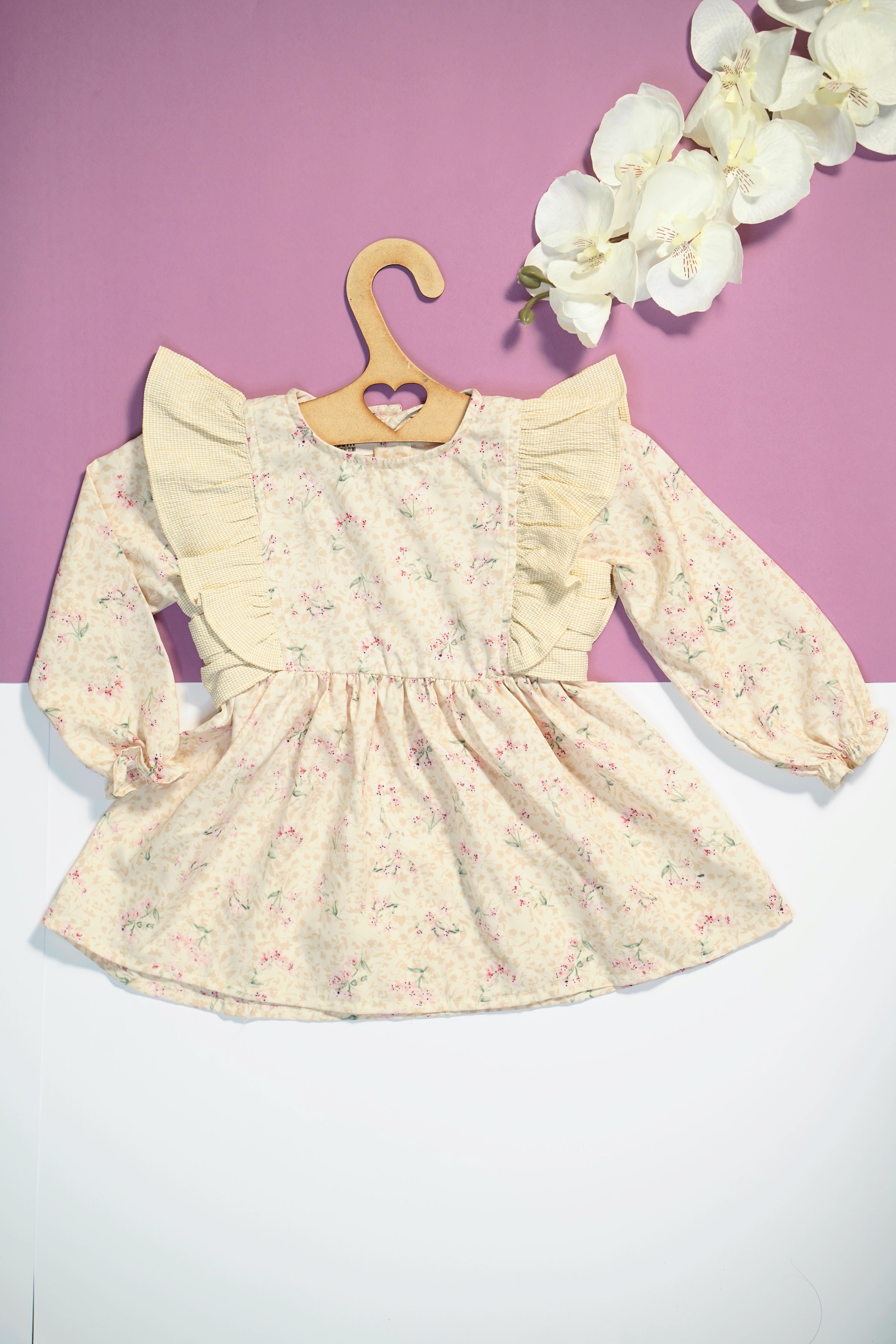 Cream Floral Full sleeve Frock