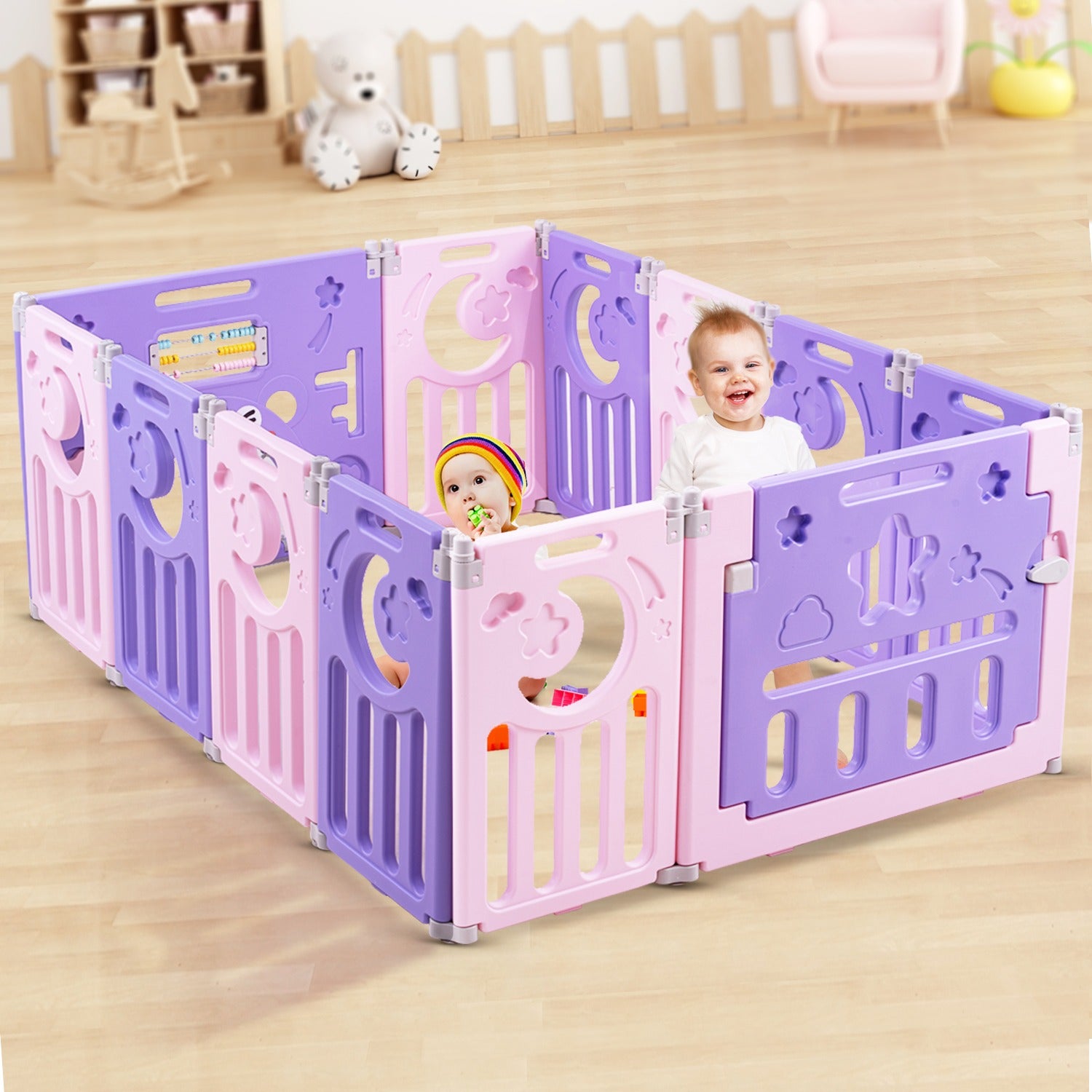 Portable Safety Playyard Fencing confined space for Toddlers to play Non Toxic Foldable Baby Activity with Safety Lock Suction Cup, Suitable for