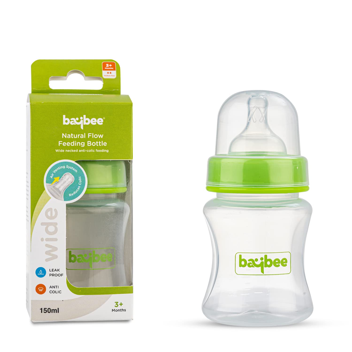 Wide Neck Anti Colic Feeding Bottle - 3M+ - 150ML (Green) - The Minikin Store