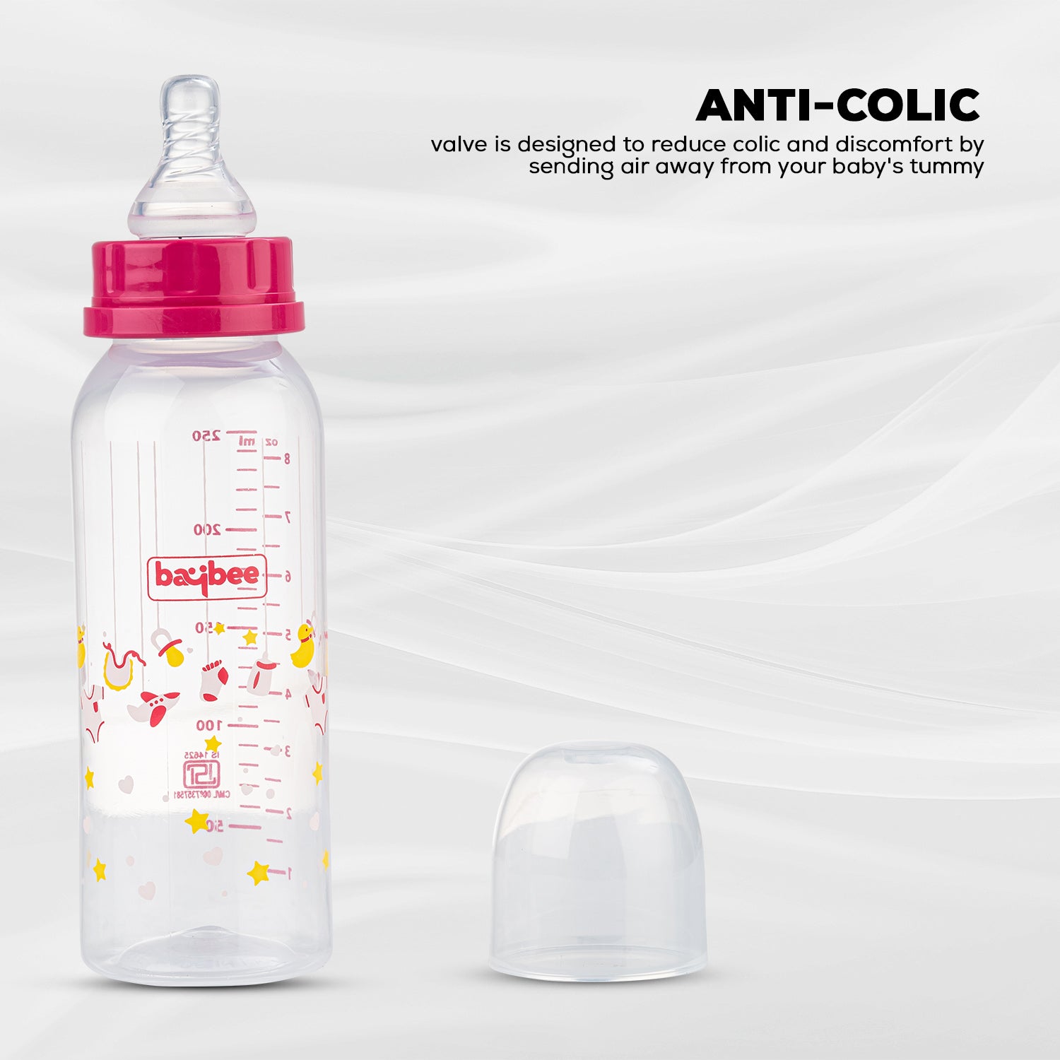 Leak Proof Anti Colic Feeding Bottle - Slim - 3M+ - 250ML (Red) - The Minikin Store