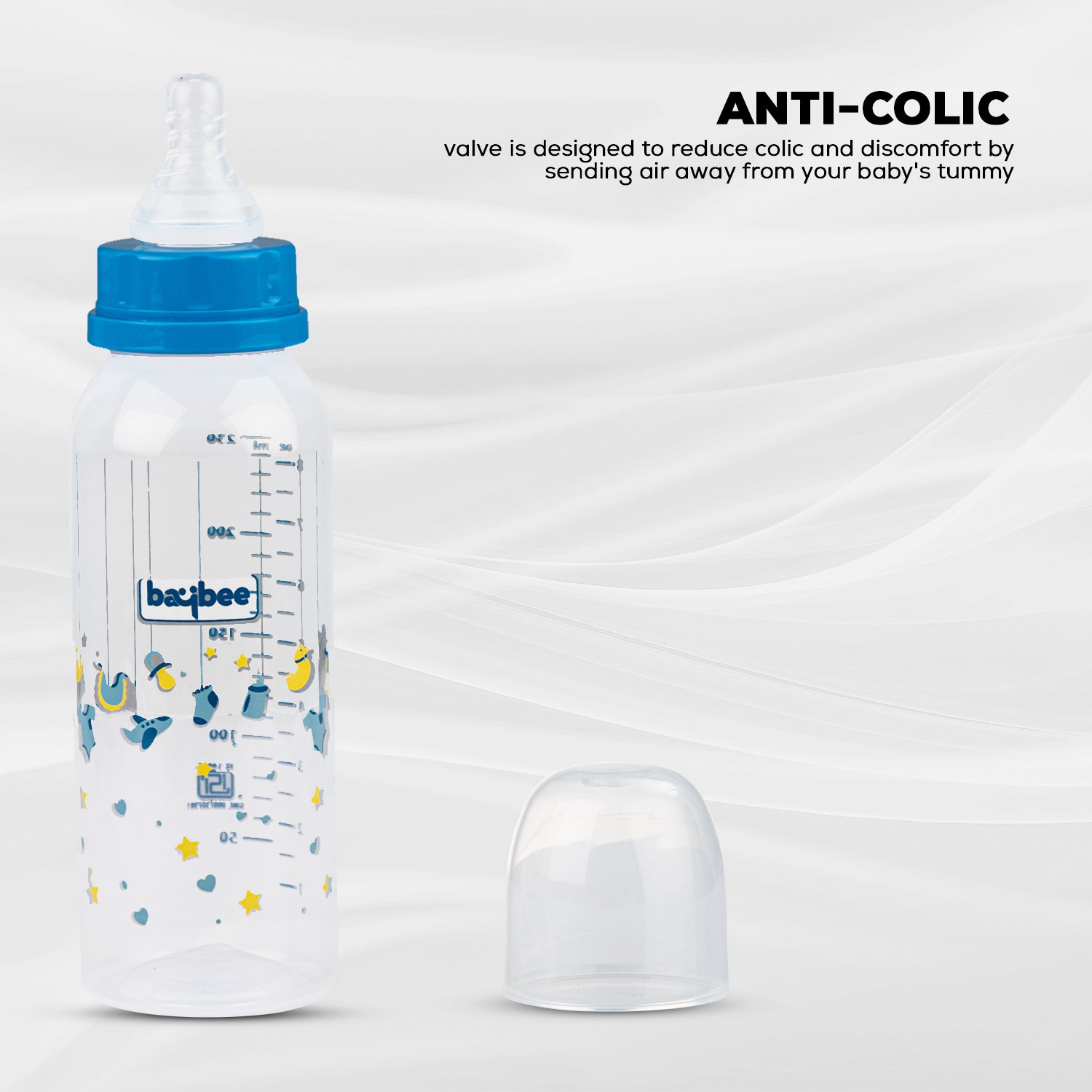 Leak Proof Anti Colic Feeding Bottle - Slim - 3M+ - 250ML (Blue) - The Minikin Store