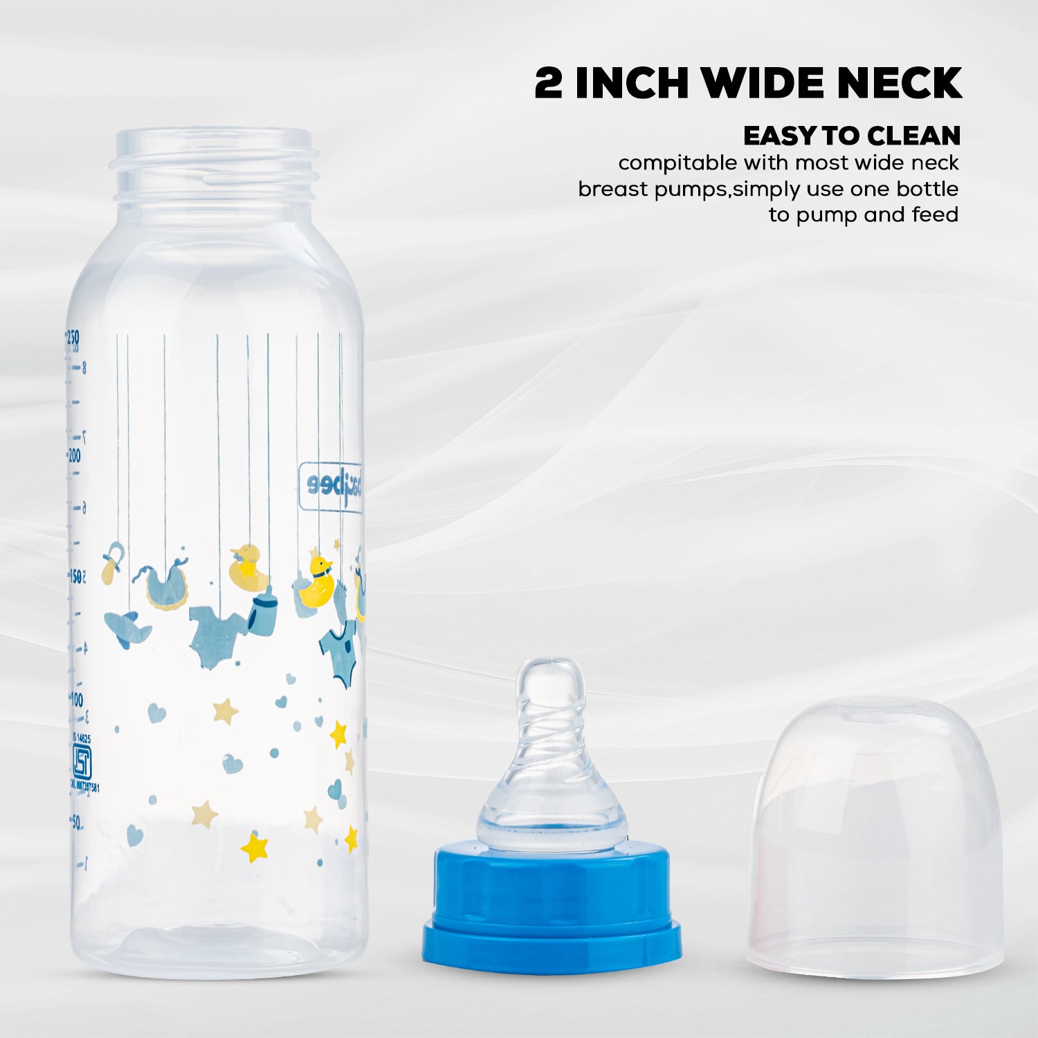 Leak Proof Anti Colic Feeding Bottle - Slim - 3M+ - 250ML (Blue) - The Minikin Store