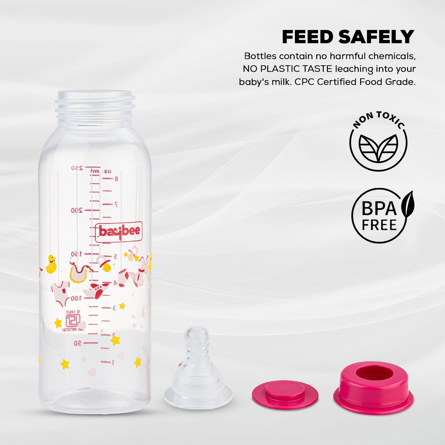 Leak Proof Anti Colic Feeding Bottle - Slim - 3M+ - 250ML (Red) - The Minikin Store