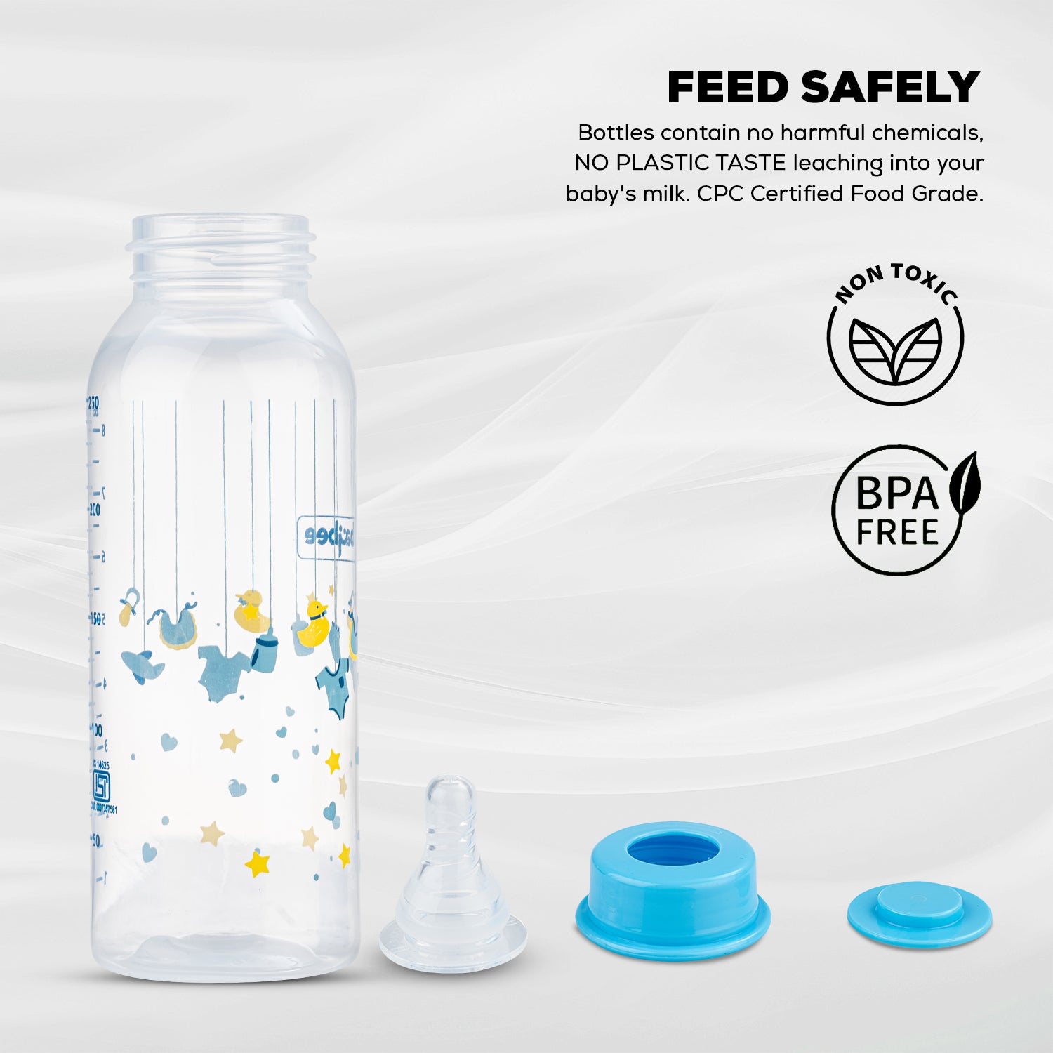 Leak Proof Anti Colic Feeding Bottle - Slim - 3M+ - 250ML (Blue) - The Minikin Store