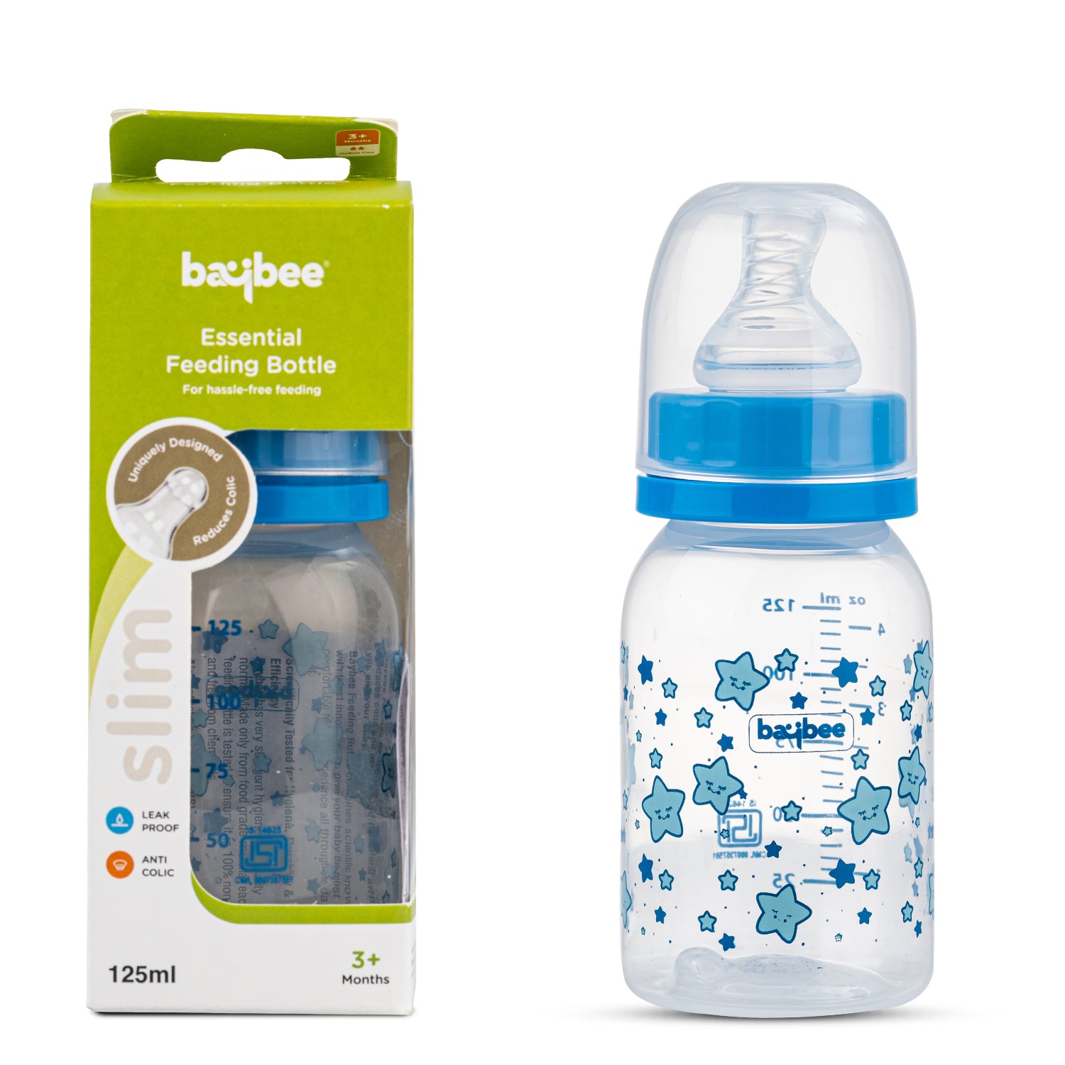 Leak Proof Anti Colic Feeding Bottle - Slim - 125ML - 3M+ (Green) - The Minikin Store