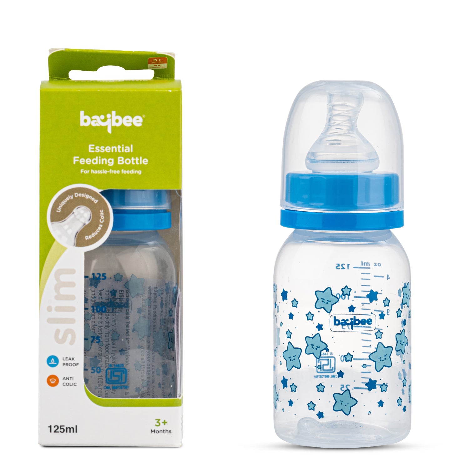 Leak Proof Anti Colic Feeding Bottle  - Slim - 125ML - 3M+ (Green) - The Minikin Store