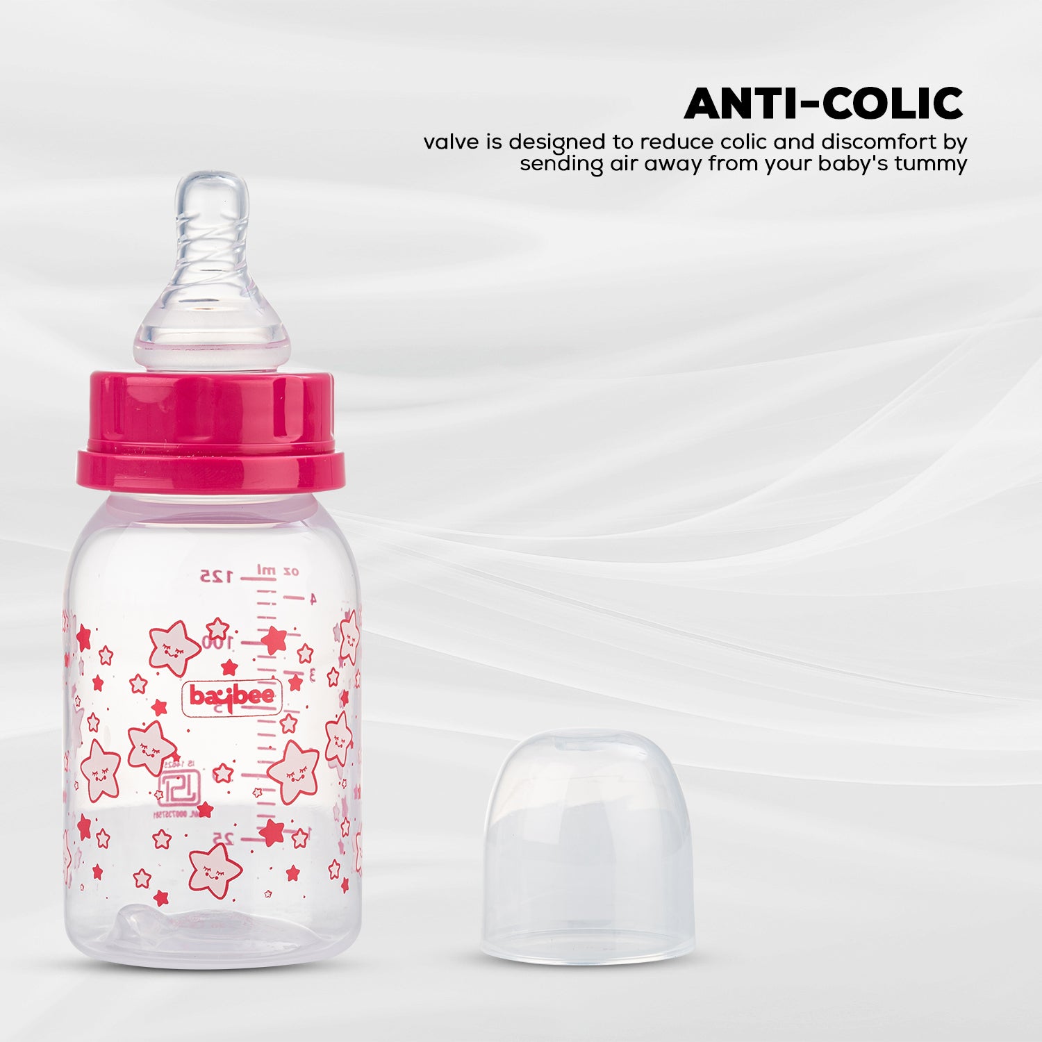 Leak Proof Anti Colic Feeding Bottle - Slim - 125ML - 3M+ (Red) - The Minikin Store