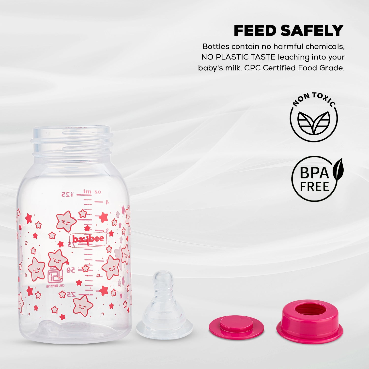 Leak Proof Anti Colic Feeding Bottle - Slim - 125ML - 3M+ (Red) - The Minikin Store