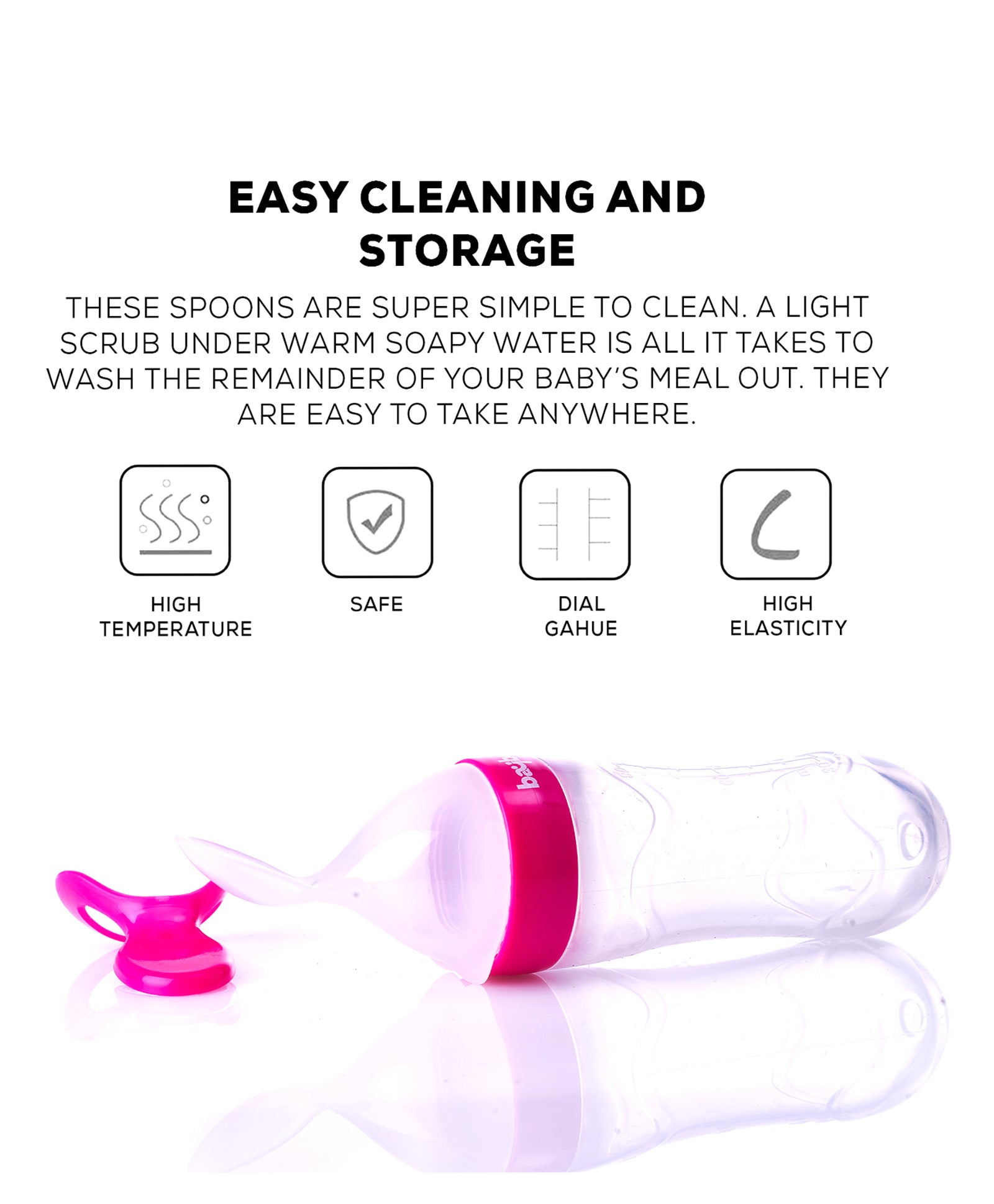 Baby Silicone Squeeze Food Feeder with Measuring Spoon - Pink - The Minikin Store