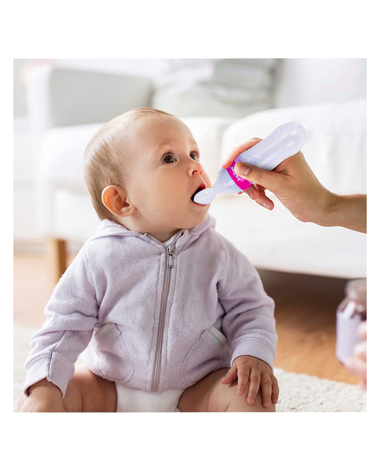 Baby Silicone Squeeze Food Feeder with Measuring Spoon - Pink - The Minikin Store